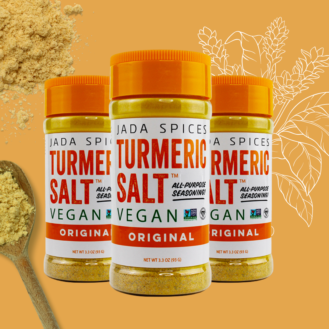 Turmeric Salt - 3 Pack Combo featuring vibrant yellow turmeric seasoning in three jars, ideal for enhancing flavors in various dishes.