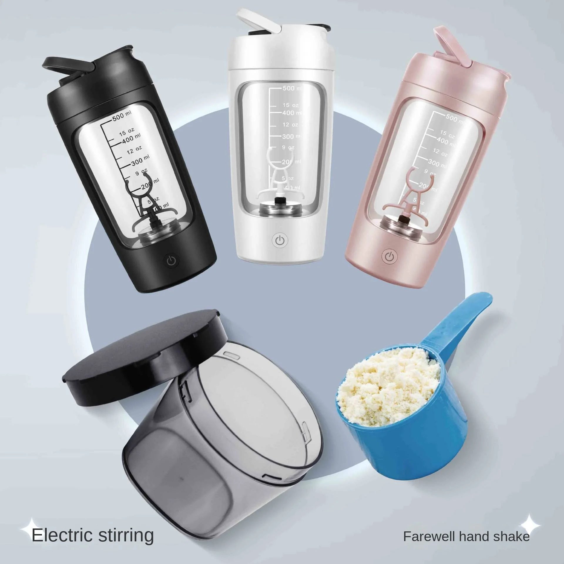 USB Electric Protein Shaker Bottle in pink color, showcasing its sleek design and portable features, perfect for mixing protein shakes.