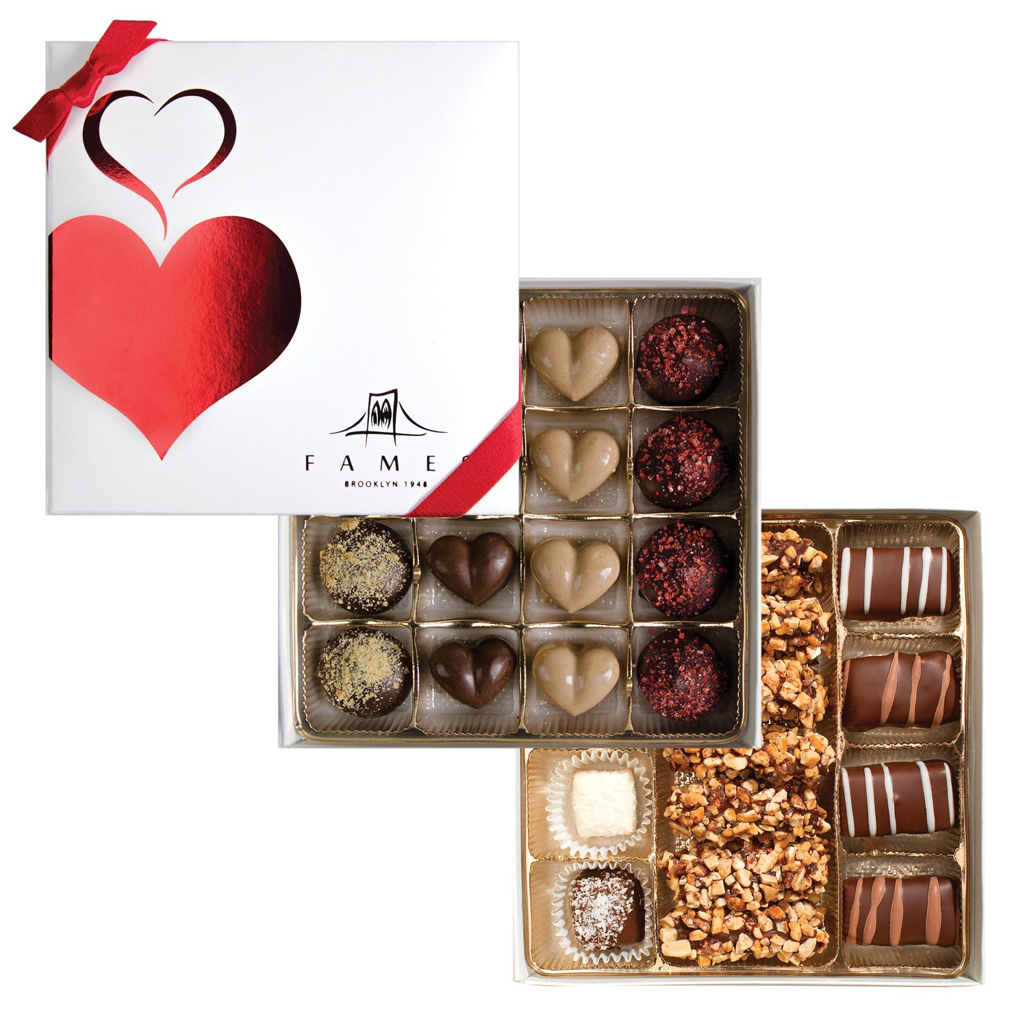 Valentine's Day Chocolate Gift Box featuring 31 assorted truffles in a heart-shaped box, perfect for gifting.