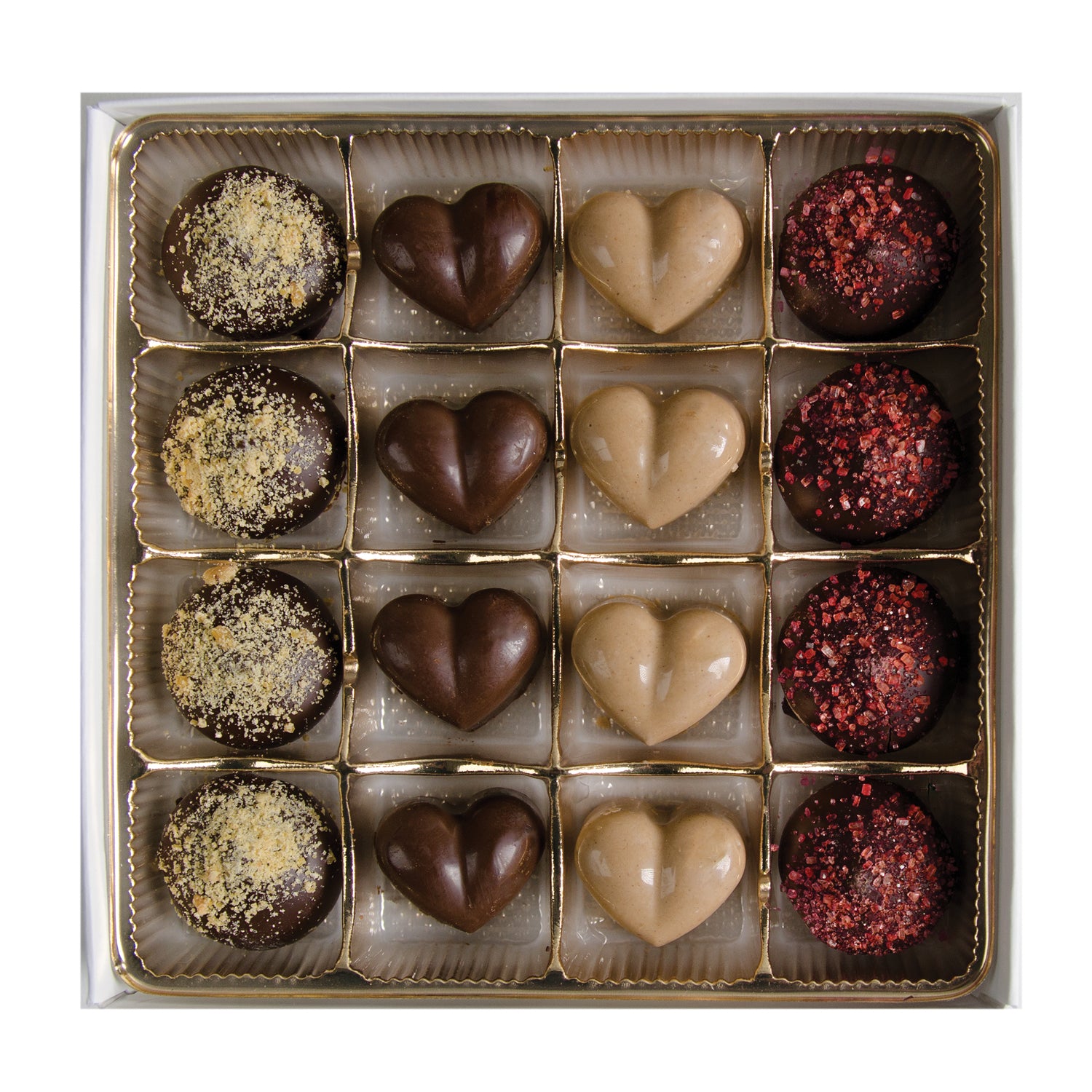 Valentine's Day Chocolate Gift Box featuring 31 assorted truffles in a heart-shaped box, perfect for gifting.