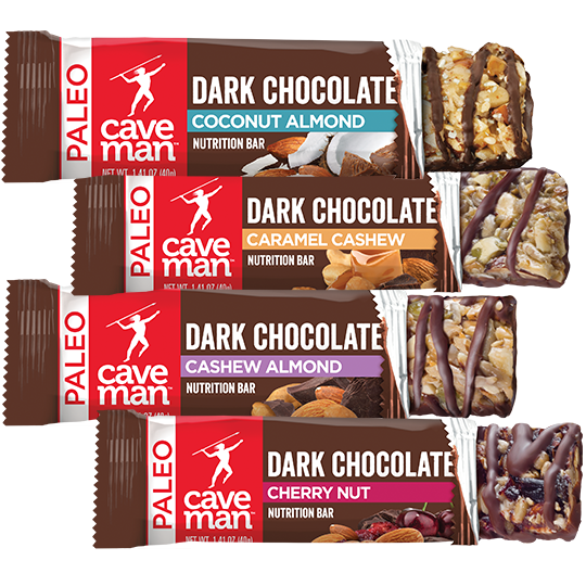 A colorful assortment of 24 Nutrition Bars in a variety pack, featuring four flavors of dark chocolate bars made with nuts and seeds.