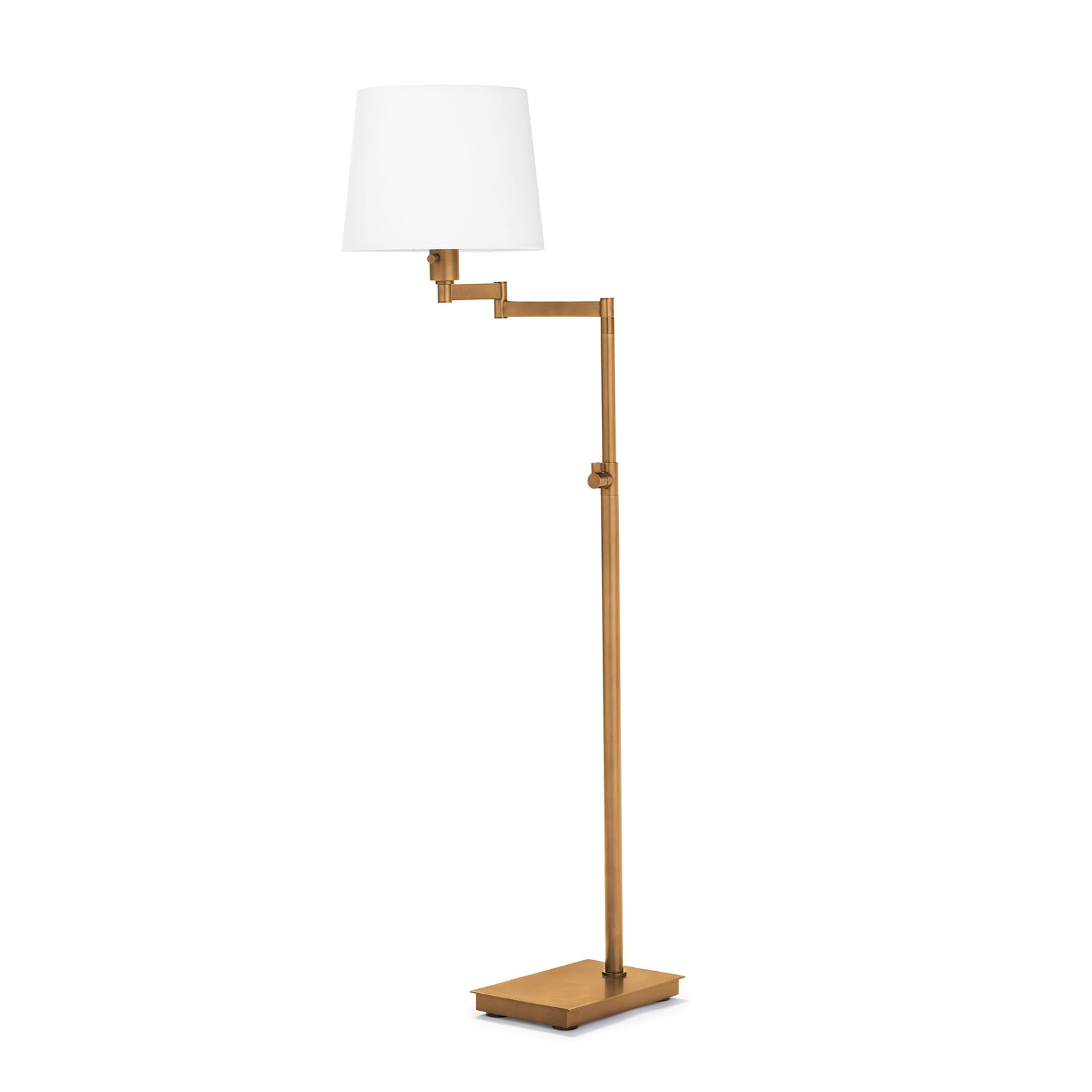 Virtue Floor Lamp featuring a natural brass finish and adjustable design, ideal for reading and task lighting.