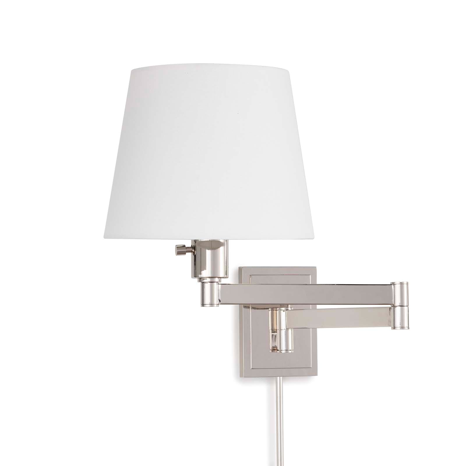 Virtue Sconce in Polished Nickel showcasing its elegant design and adjustable arm for task lighting.