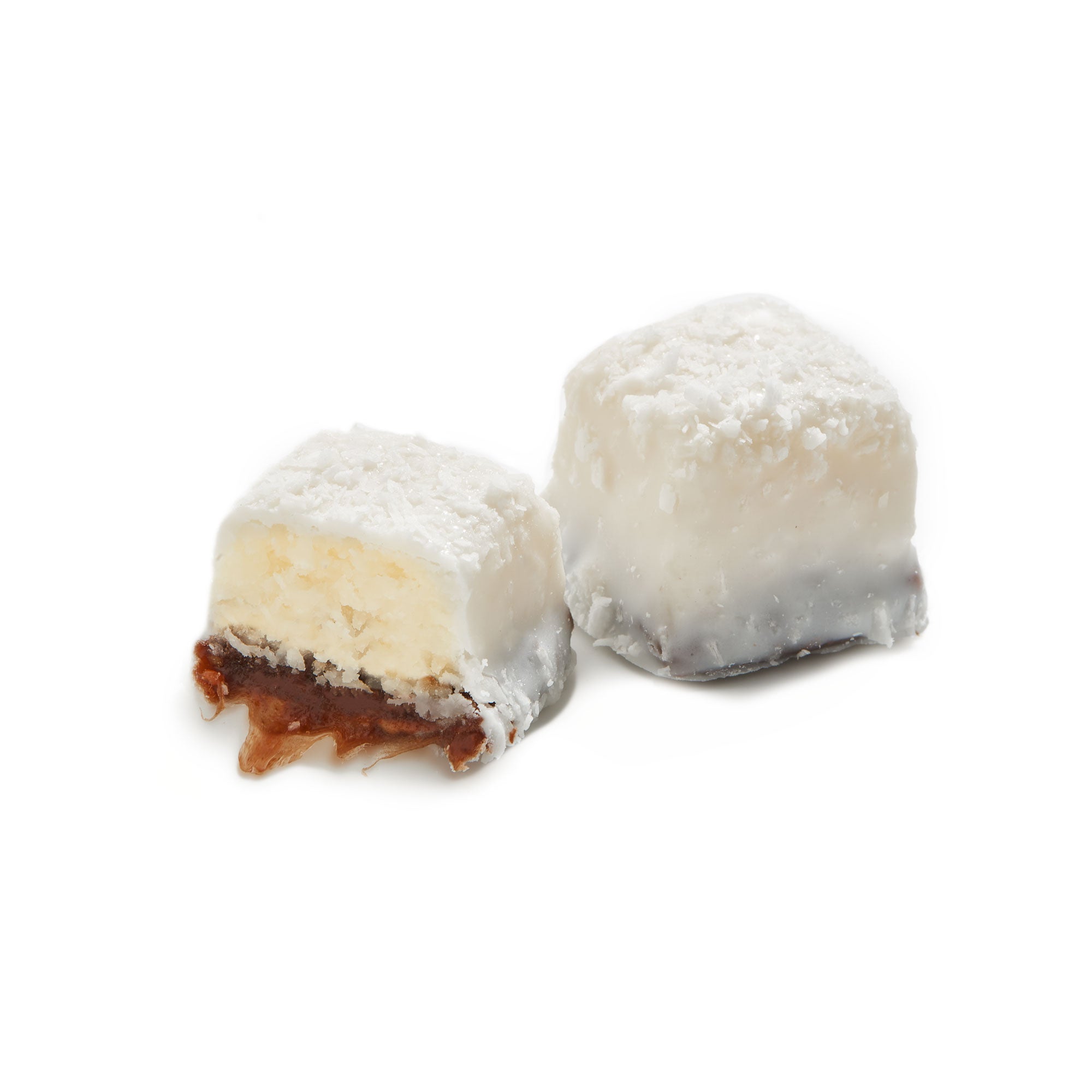 A 1-pound package of White Coconut Caramel, showcasing its creamy texture and rich coconut flavor.