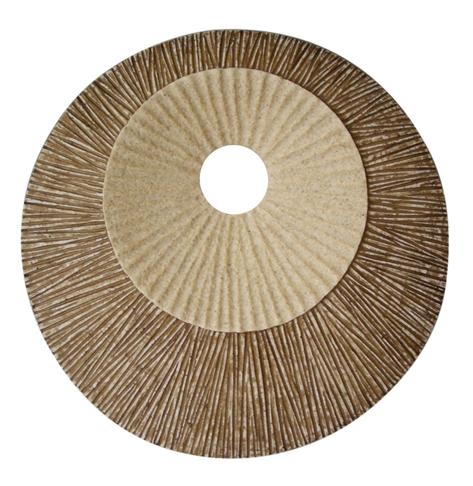 14 x 14 Brown Round Ribbed Wall Plaque featuring a modern spiral design and ribbed finish, perfect for home decor.