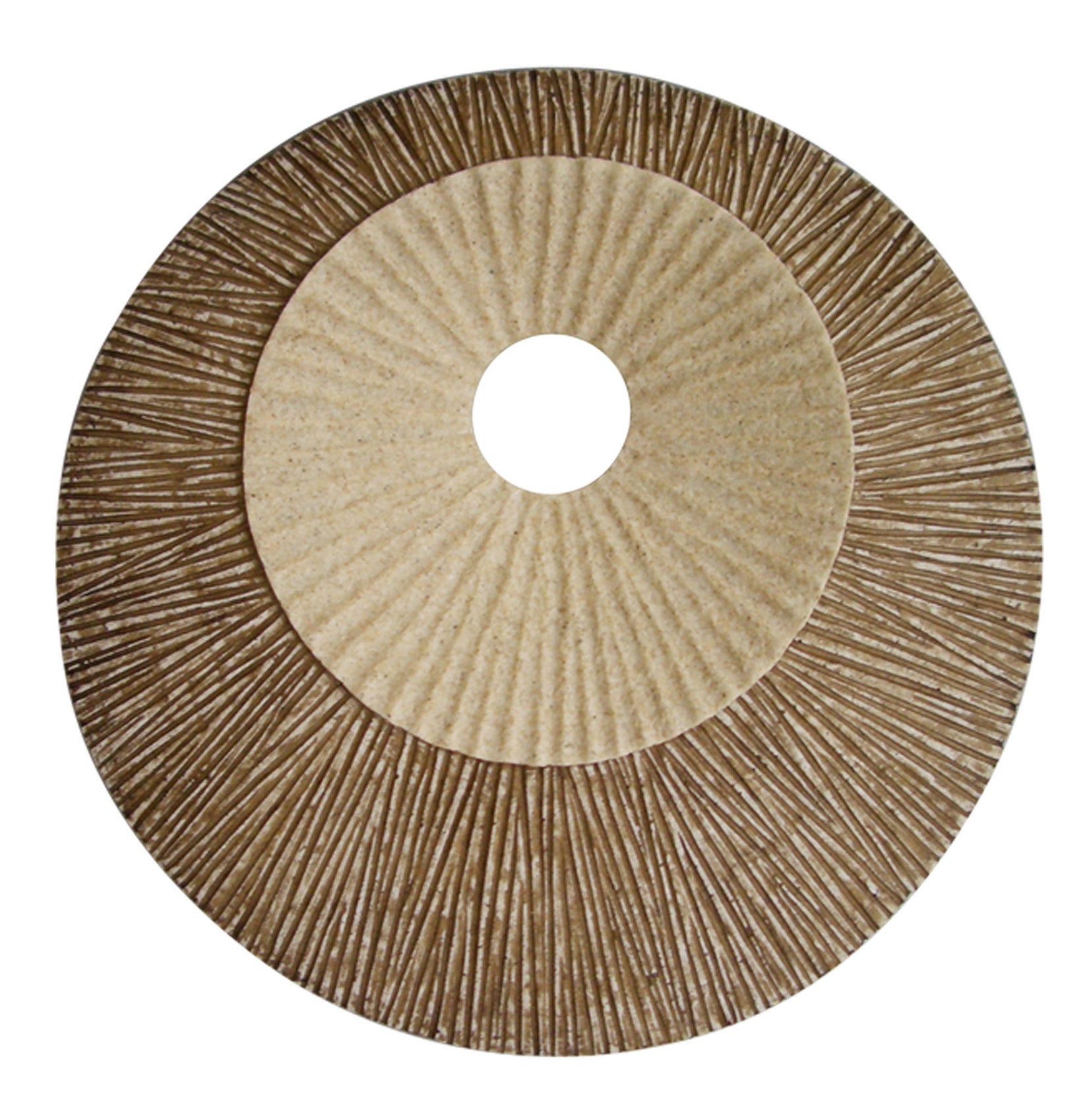 14 x 14 Brown Round Ribbed Wall Plaque featuring a modern spiral design and ribbed finish, perfect for home decor.