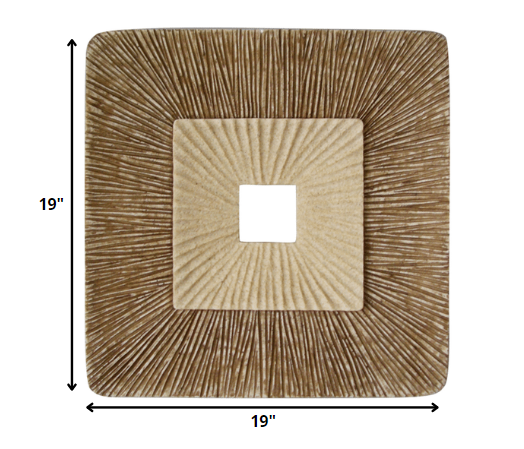 19 x 19 x 19 Brown Concave Square Double Layer Ribbed Wall Plaque showcasing a modern design with ribbed texture.