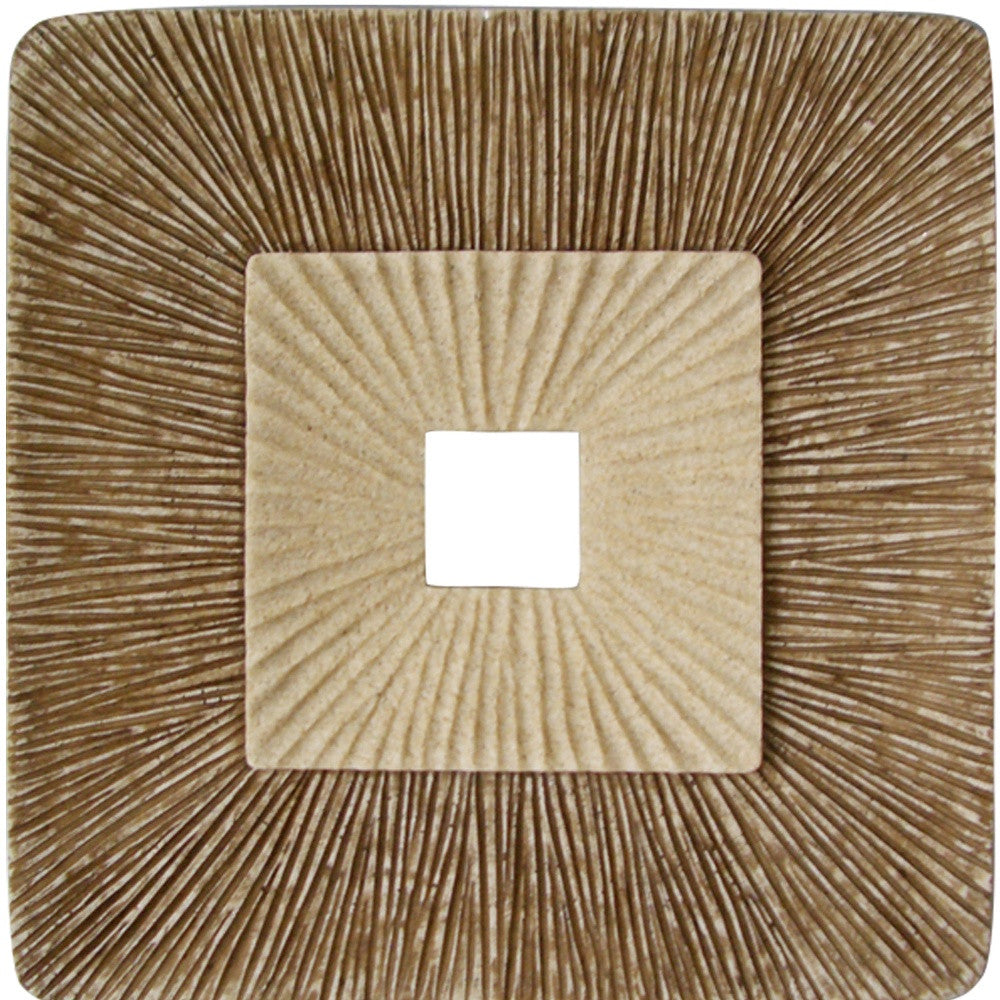 19 x 19 x 19 Brown Concave Square Double Layer Ribbed Wall Plaque showcasing a modern design with ribbed texture.