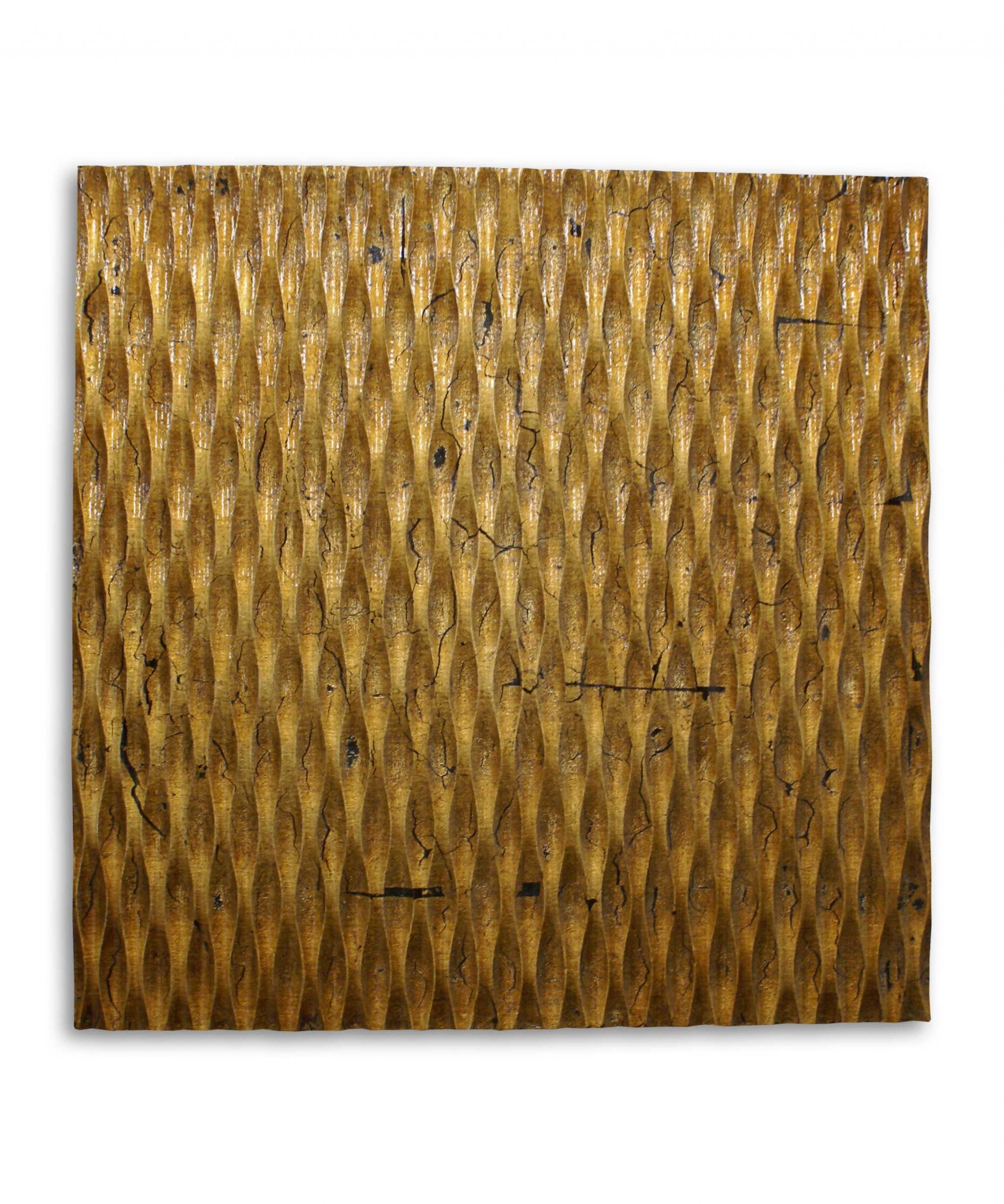 1 x 24 x 24 Gold Metallic Ridge wall art featuring a gold metallic finish with brown and black accents, crafted from wood for elegant home decor.