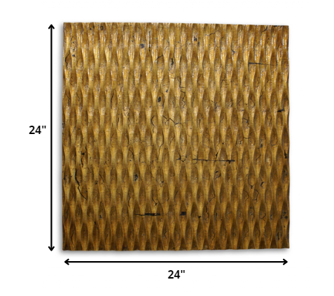 1 x 24 x 24 Gold Metallic Ridge wall art featuring a gold metallic finish with brown and black accents, crafted from wood for elegant home decor.