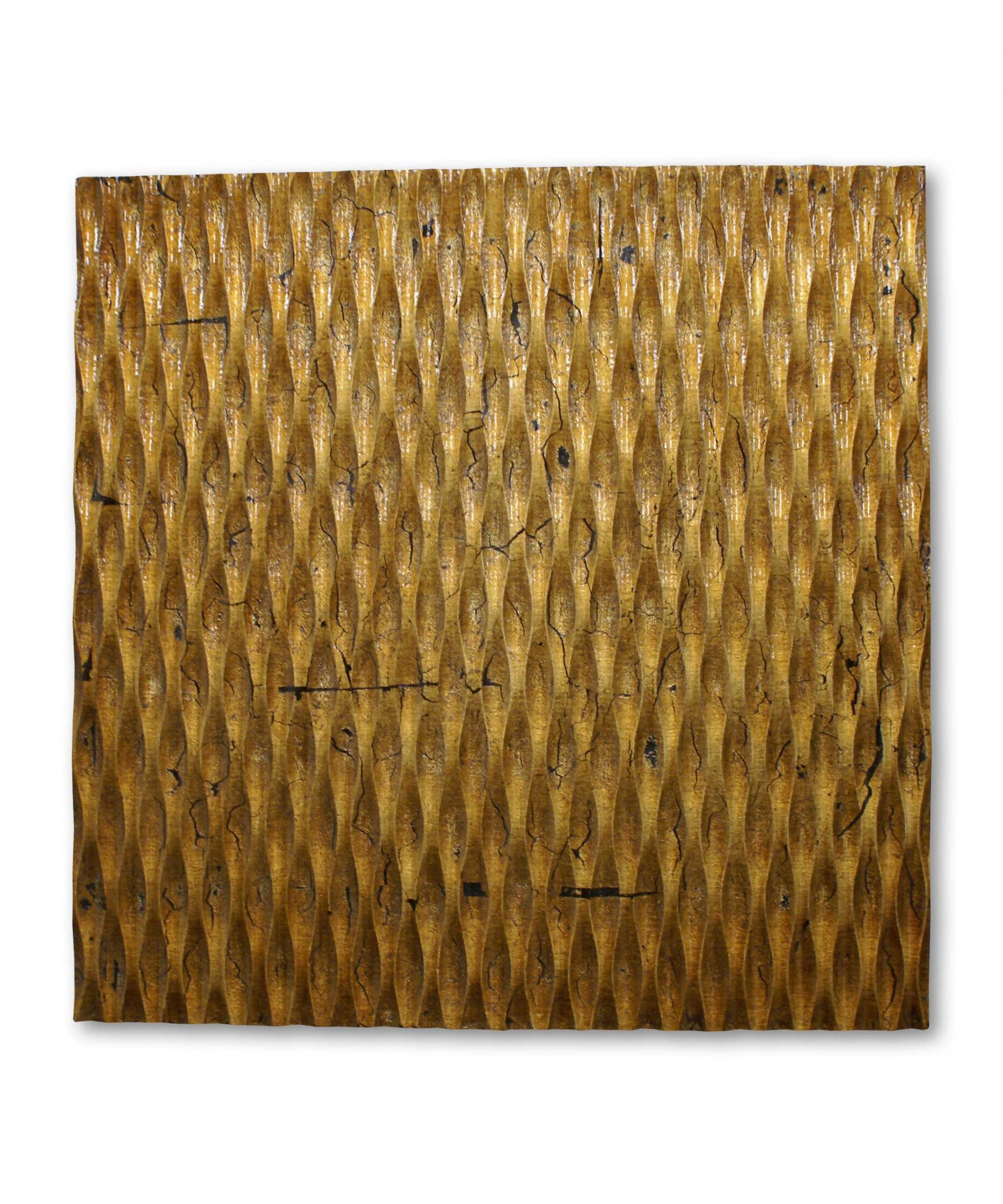 1 x 24 x 24 Gold Metallic Ridge wall art featuring a gold metallic finish with brown and black accents, crafted from wood for elegant home decor.