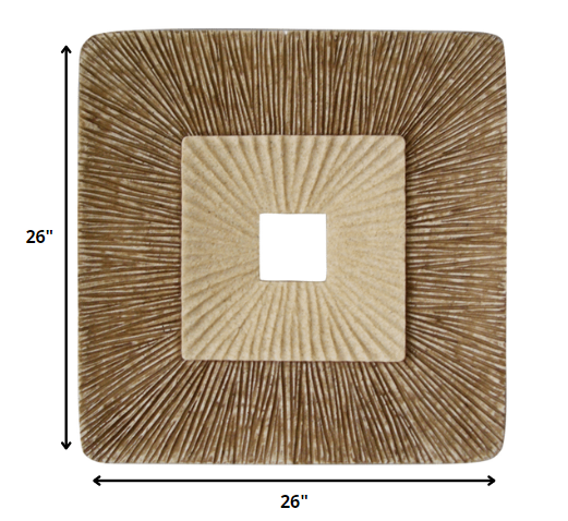 A 26-inch brown concave square double layer ribbed wall plaque showcasing a modern design with a textured finish.