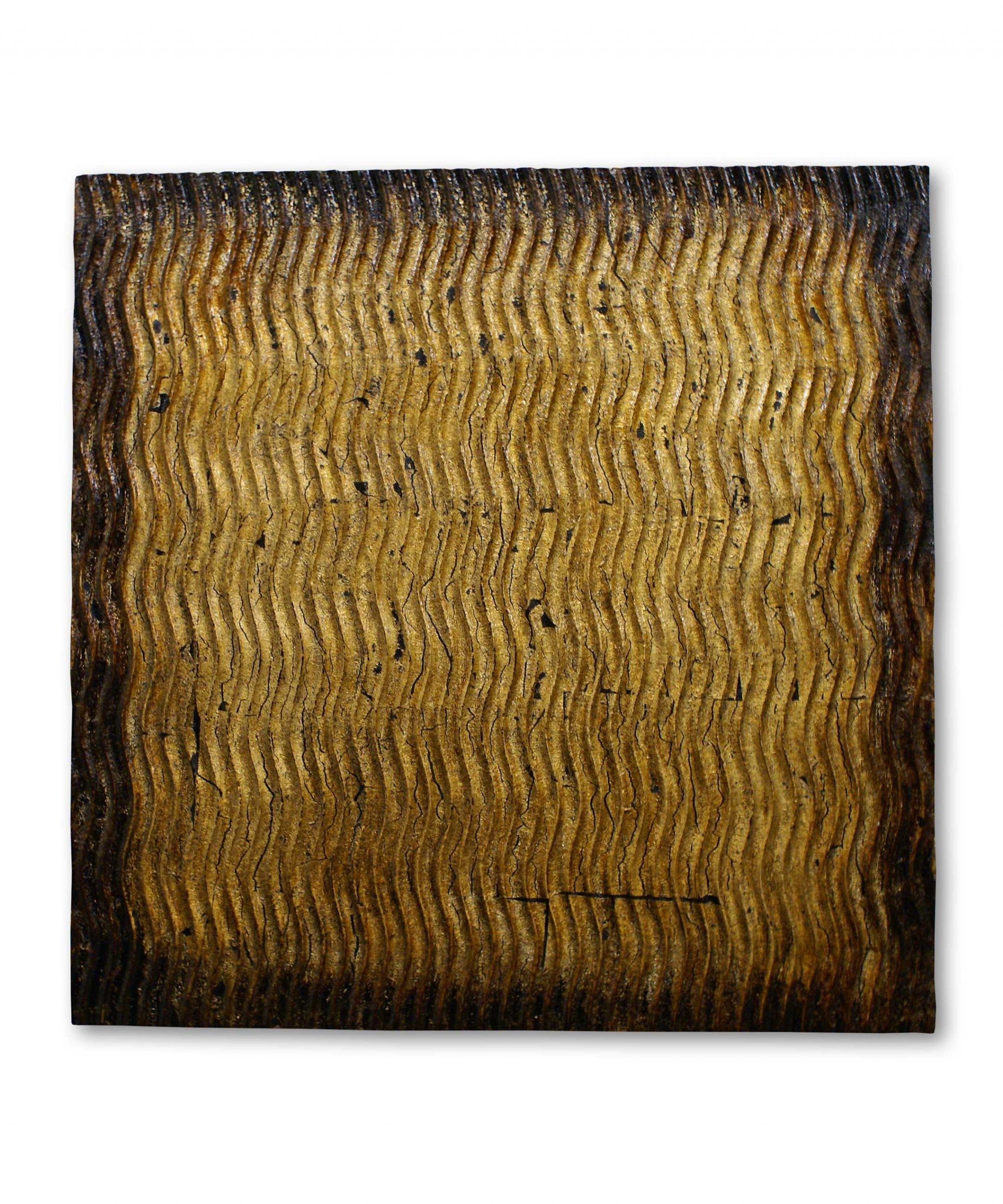 1 x 36 x 36 Brown Metallic Ridge Wall Art featuring a unique patterned wood paneling with silver metal finish and brown-black accents.