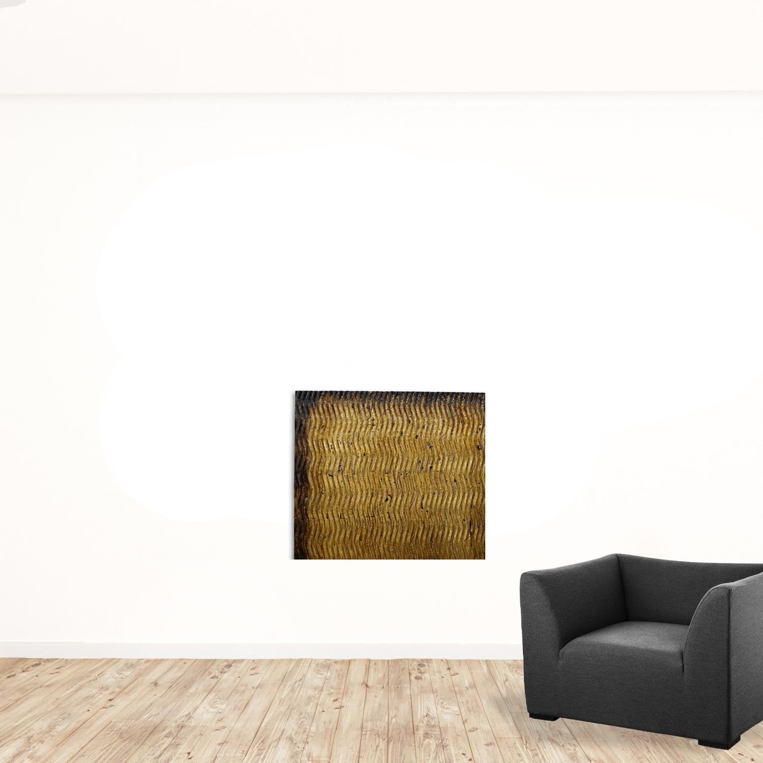 1 x 36 x 36 Brown Metallic Ridge Wall Art featuring a unique patterned wood paneling with silver metal finish and brown-black accents.