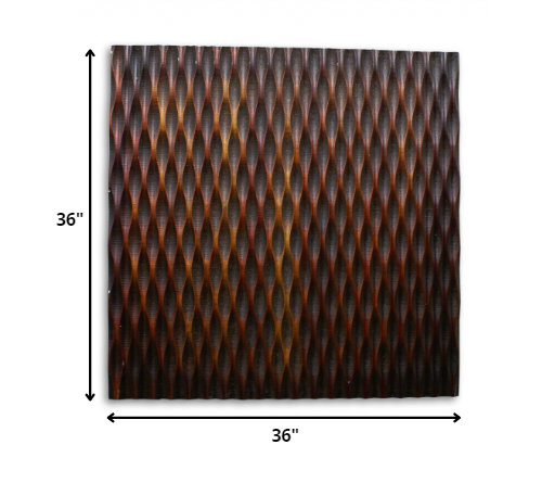 1 x 36 x 36 Brown Metallic Ridge Wall Art featuring a unique patterned wood paneling with silver metal finish and brown-black accents.