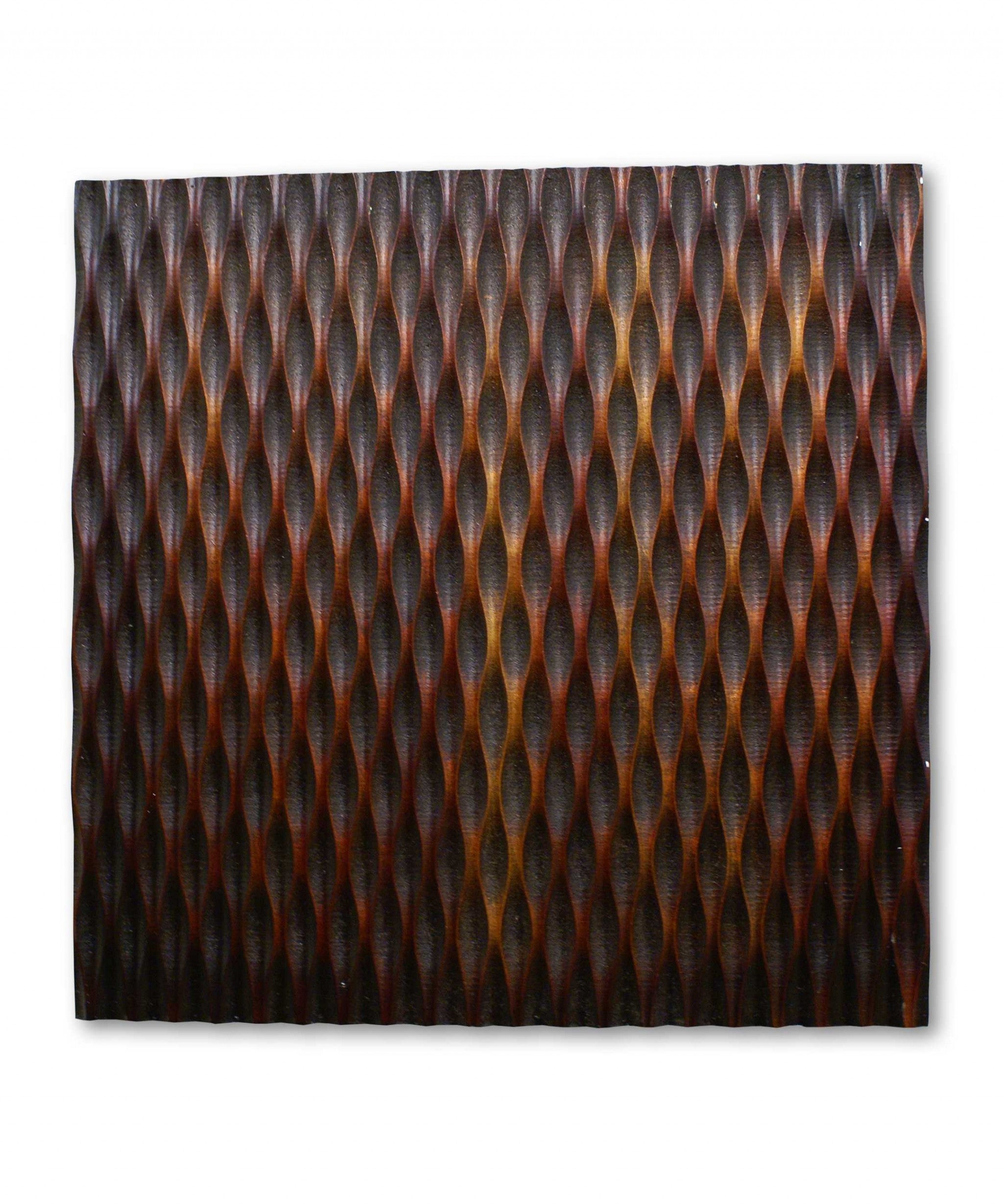 1 x 36 x 36 Brown Metallic Ridge Wall Art featuring a unique patterned wood paneling with silver metal finish and brown-black accents.