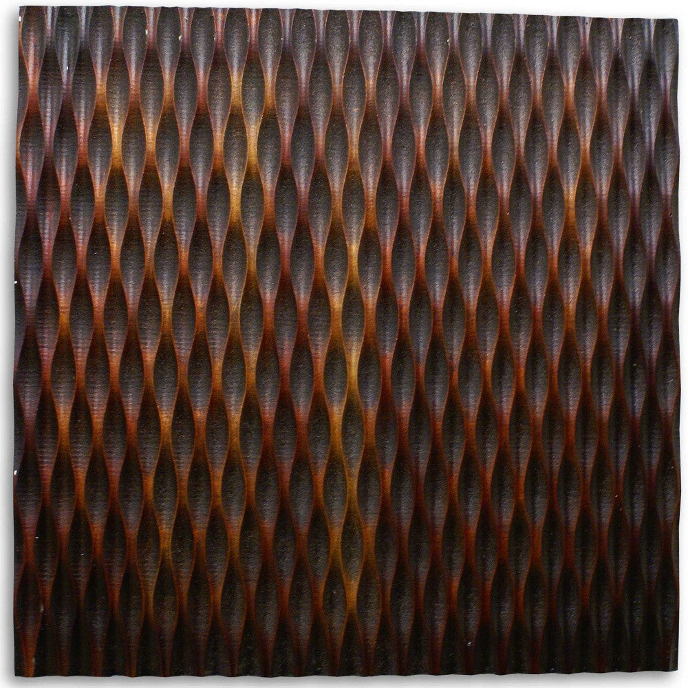 1 x 36 x 36 Brown Metallic Ridge Wall Art featuring a unique patterned wood paneling with silver metal finish and brown-black accents.