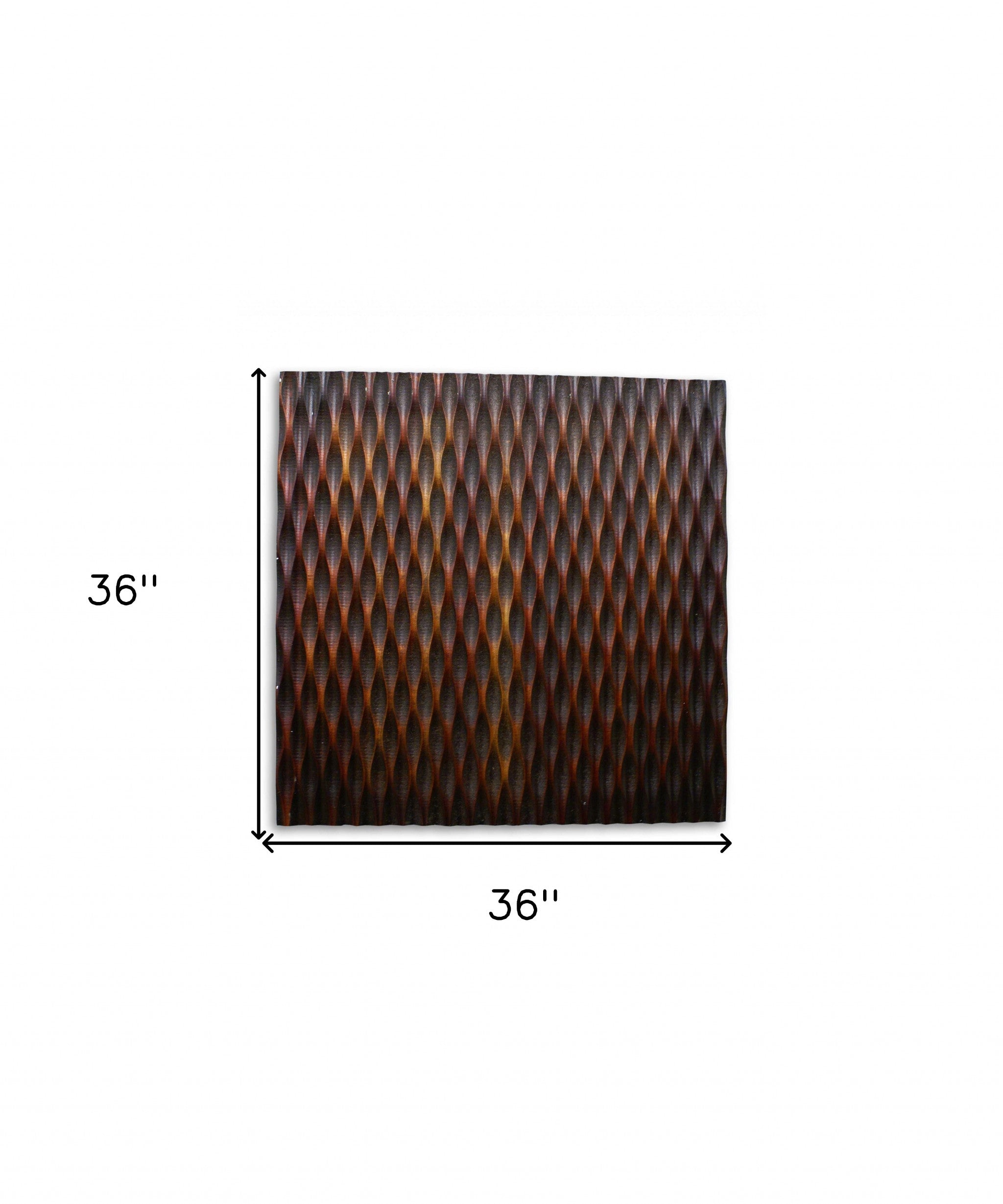 1 x 36 x 36 Brown Metallic Ridge Wall Art featuring a unique patterned wood paneling with silver metal finish and brown-black accents.