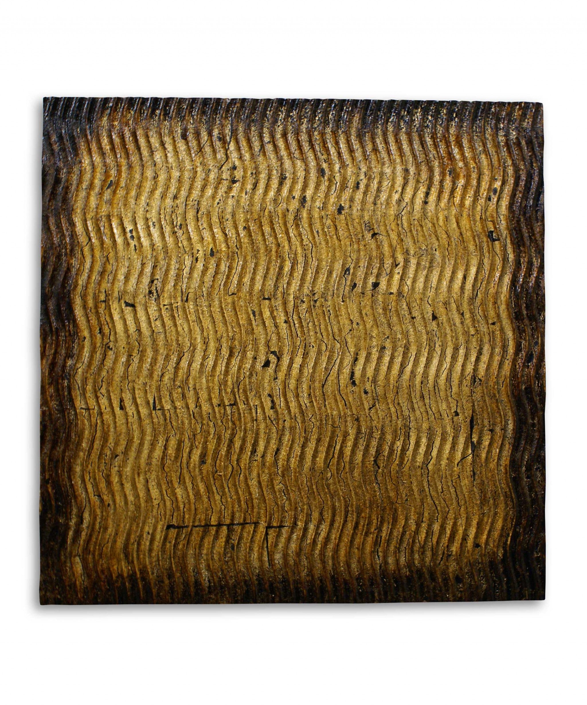 1 x 36 x 36 Brown Metallic Ridge Wall Art featuring a unique patterned wood paneling with silver metal finish and brown-black accents.