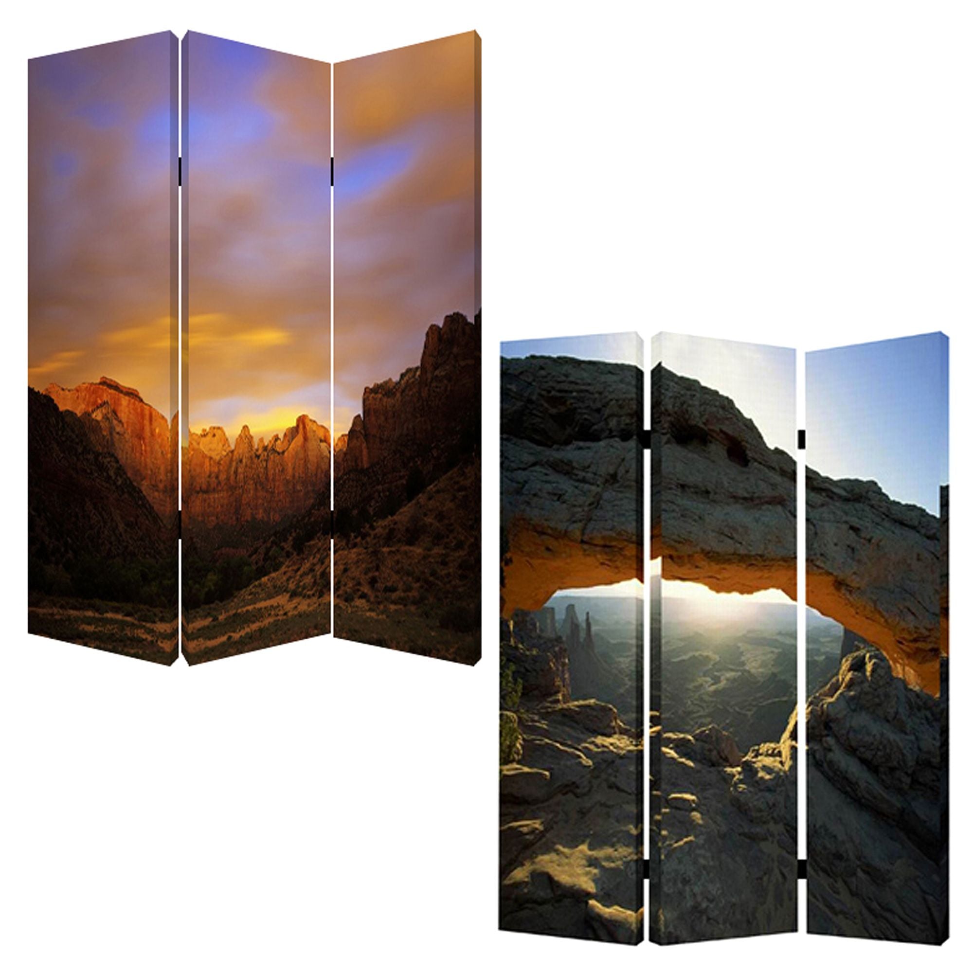 A vibrant three-panel screen featuring multi-color canvas prints, designed to enhance room decor and provide privacy.