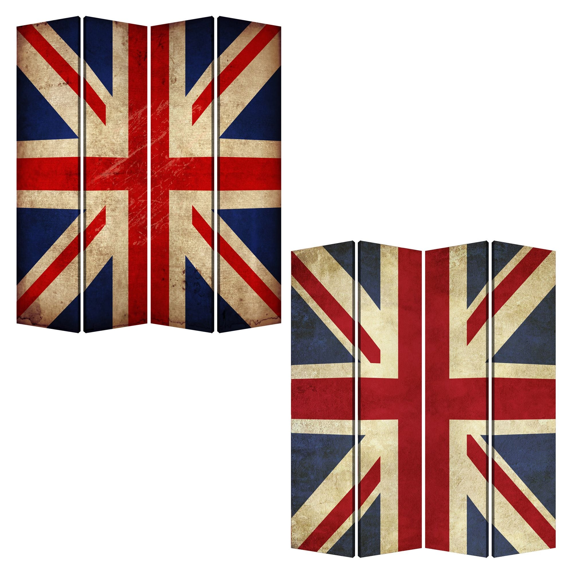 A vibrant 3-panel wood canvas screen featuring a colorful Union Jack design, perfect for room division and decoration.