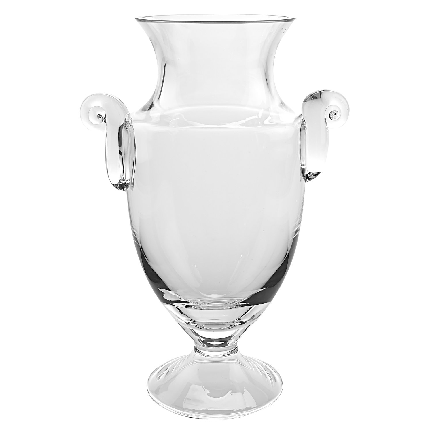 A stunning 10-inch mouth blown crystal trophy vase, showcasing its clear, elegant design and perfect for displaying flowers.