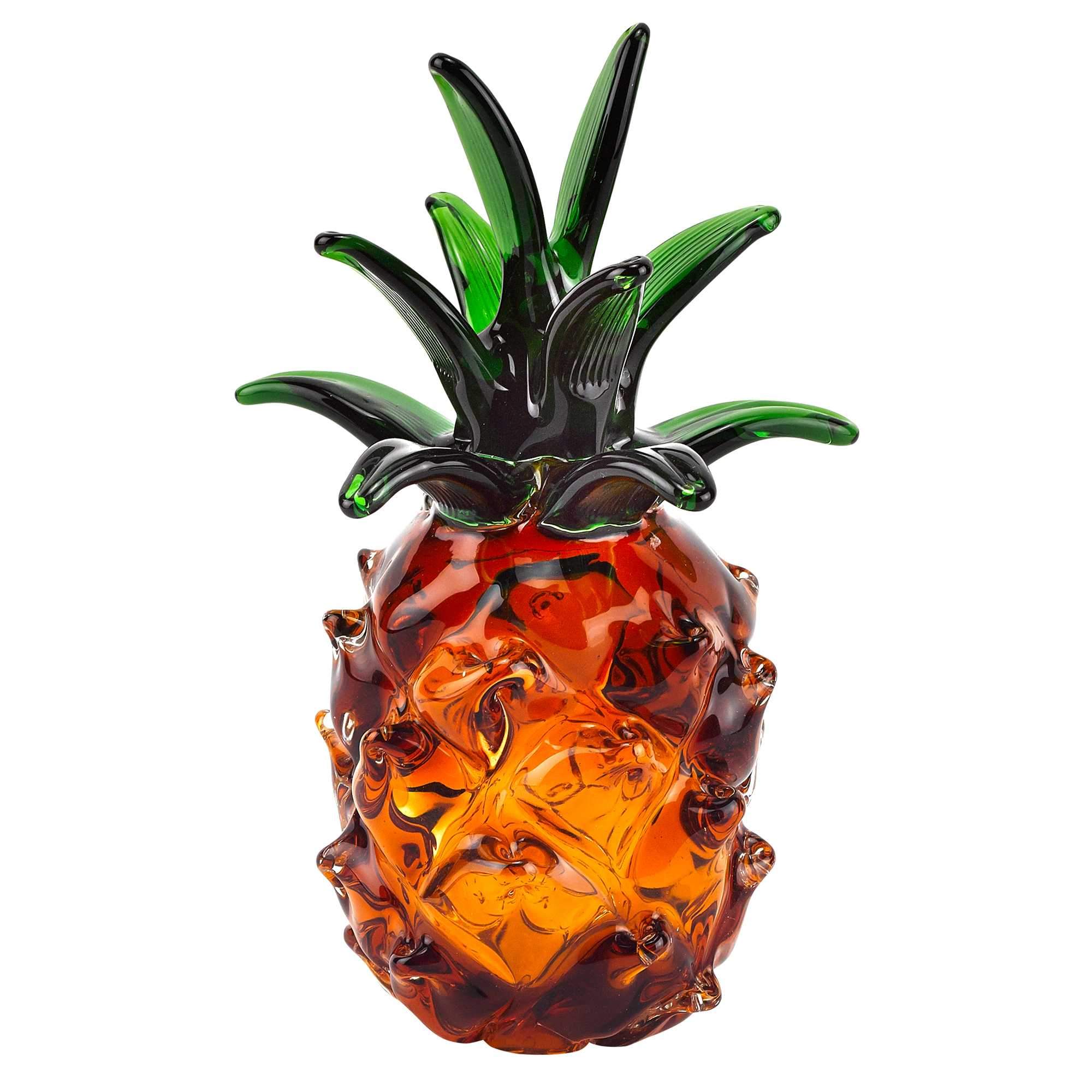 A beautifully handcrafted 10-inch mouth blown pineapple art glass, showcasing vibrant colors and intricate details, perfect for home decor.