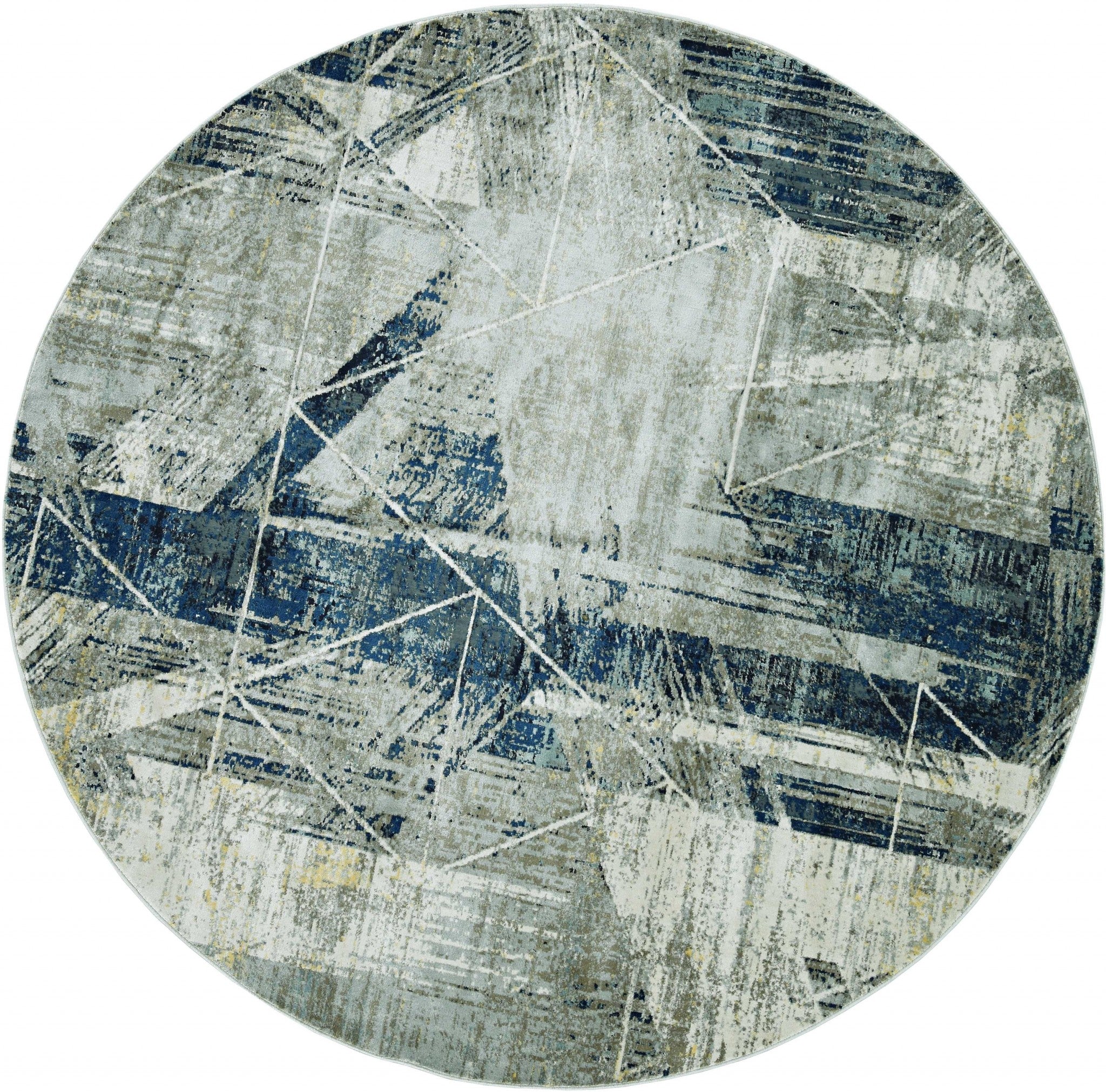 105 x 156 Greyor Blue Polyester or Viscose Rug with elegant patterns and metallic accents, perfect for contemporary home decor.