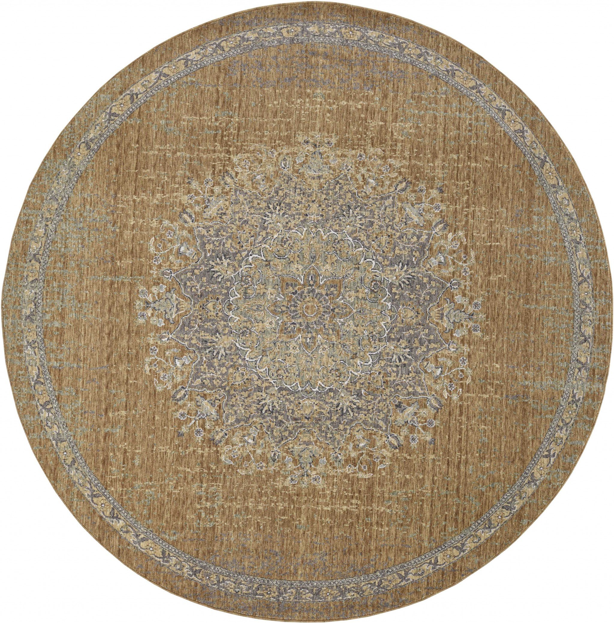 108" X 108" Coffee Wool Rug featuring a vintage traditional design with soft colors, perfect for enhancing any living space.