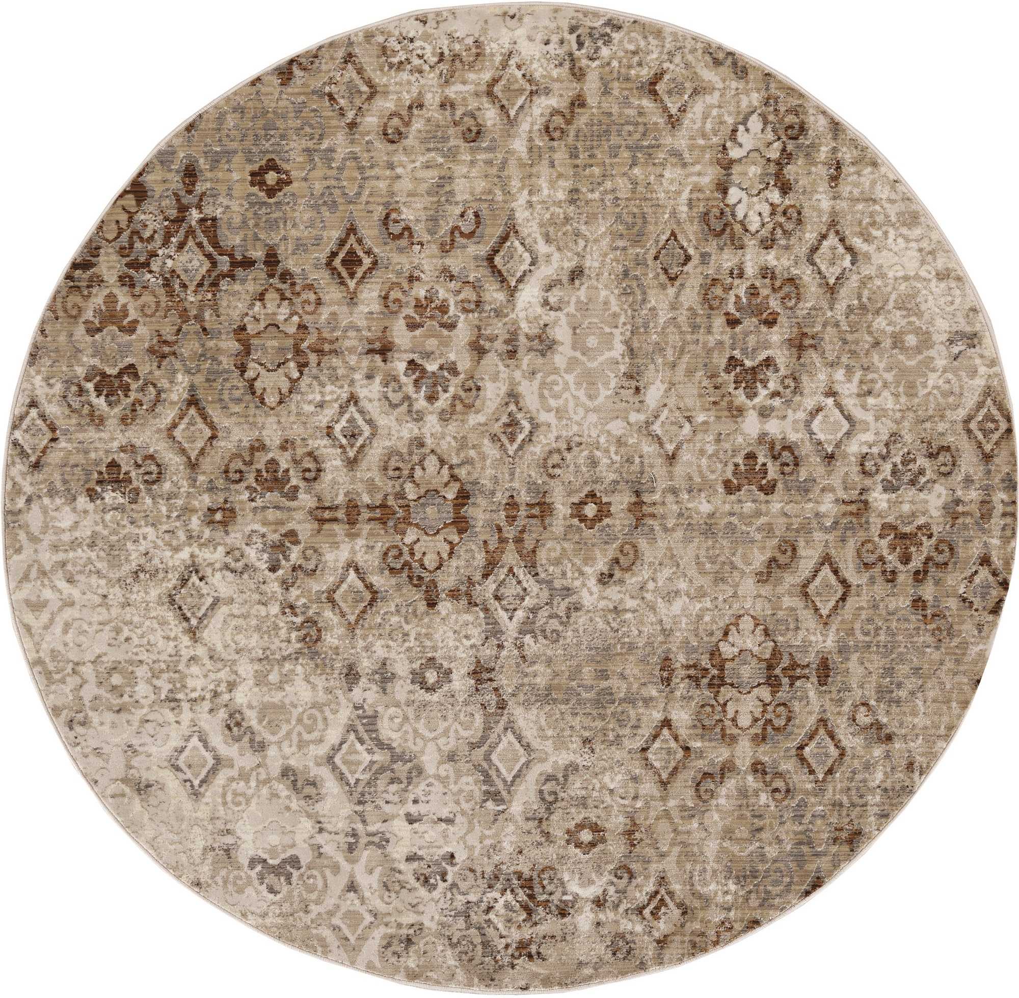 108 x 144 Sand Polypropylene Rug featuring a distressed vintage design in a neutral sand brown color, perfect for enhancing living spaces.