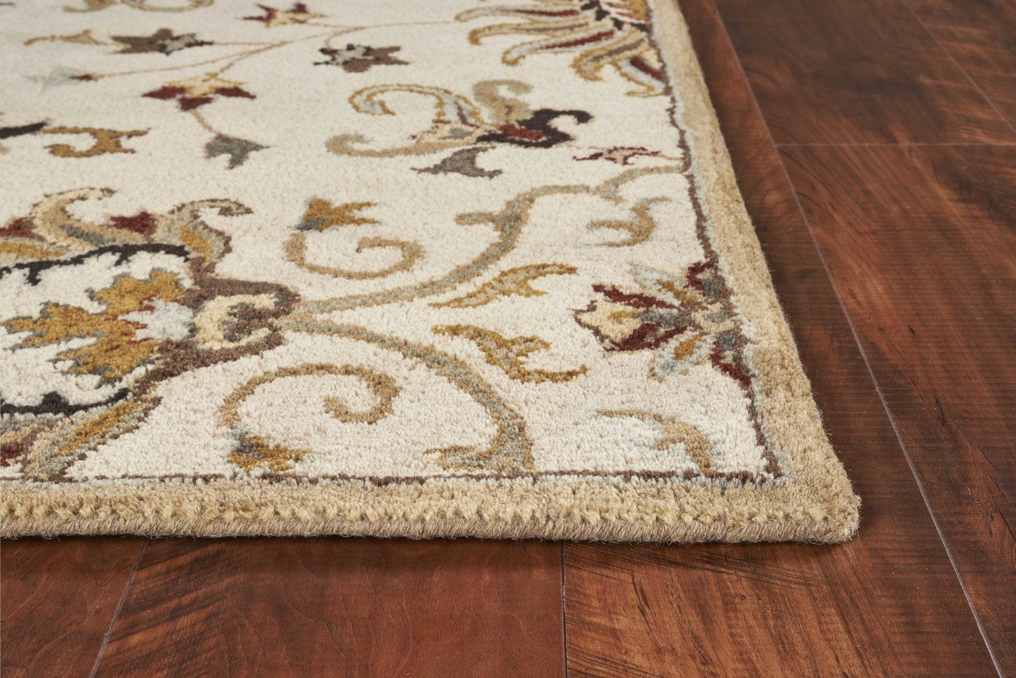 108 x 156 Champagne Wool Rug, hand-tufted from New Zealand wool, showcasing a luxurious champagne color and traditional design.