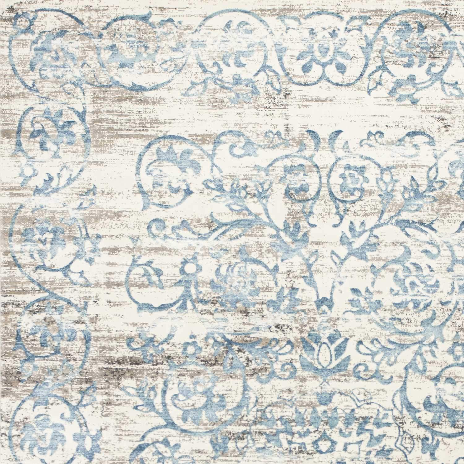 108" x 156" Ivory Polypropylene Rug with vintage patterns, showcasing plush texture and elegant design.