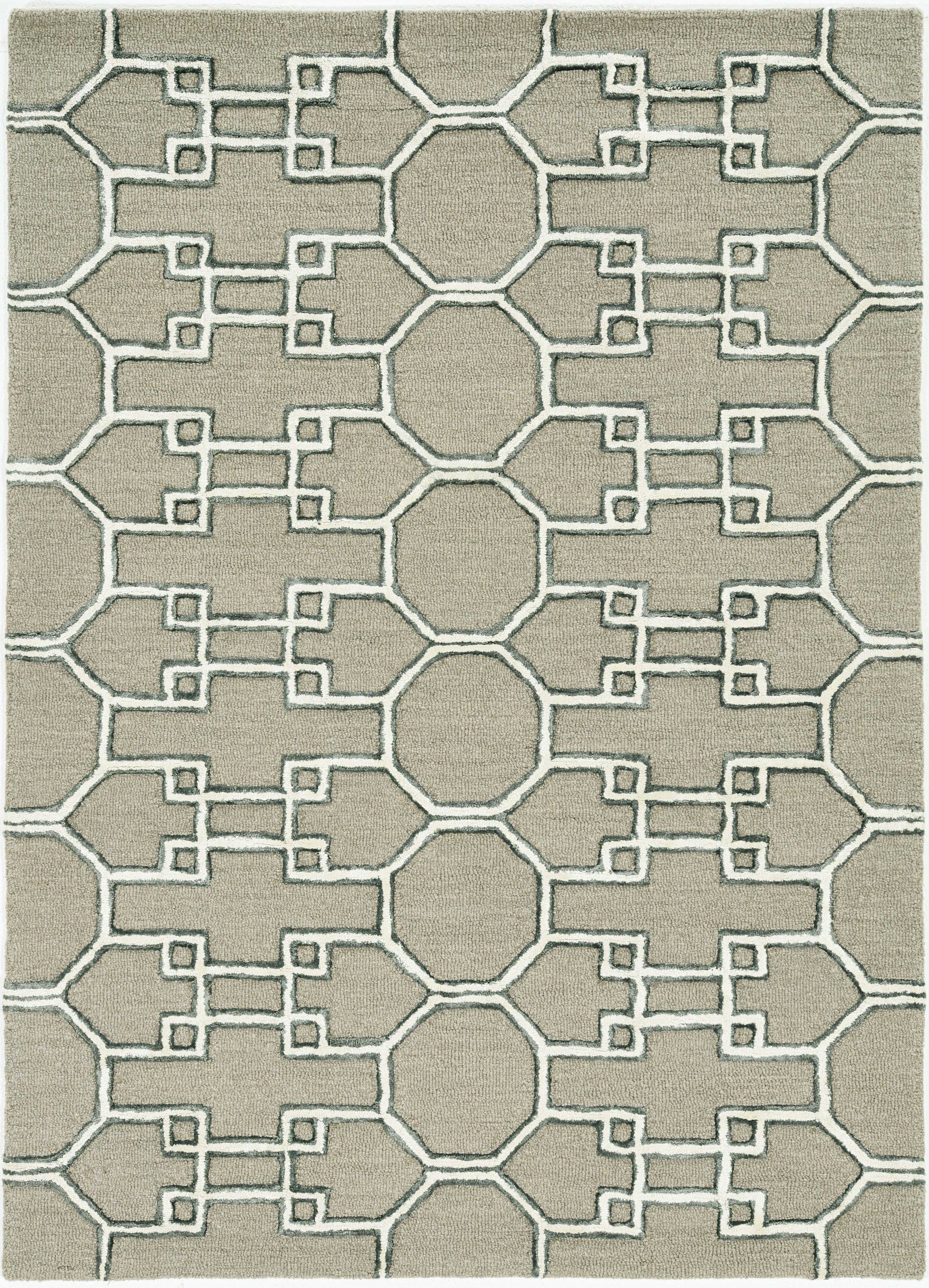 108 x 156 Mocha Wool or Viscose Rug featuring intricate Asian trellis design, hand-tufted in India with a luxurious texture.