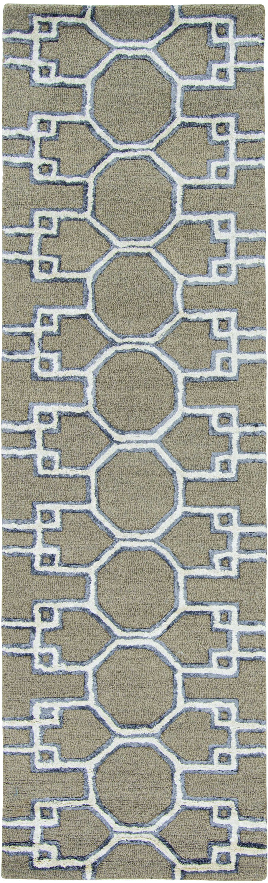 108 x 156 Mocha Wool or Viscose Rug featuring intricate Asian trellis design, hand-tufted in India with a luxurious texture.