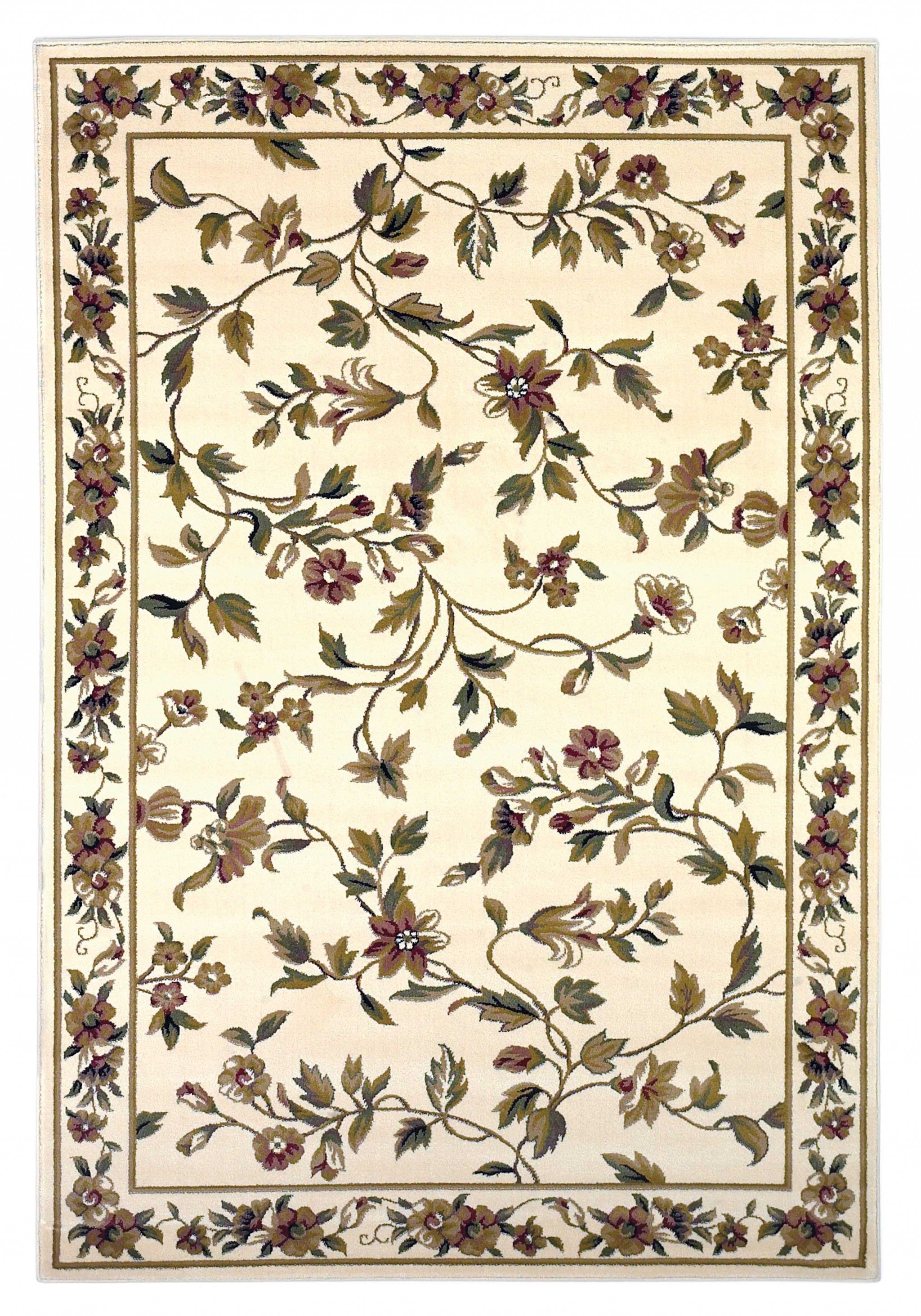 Ivory machine woven floral vines indoor area rug, showcasing intricate floral patterns on a soft ivory background, perfect for enhancing home decor.