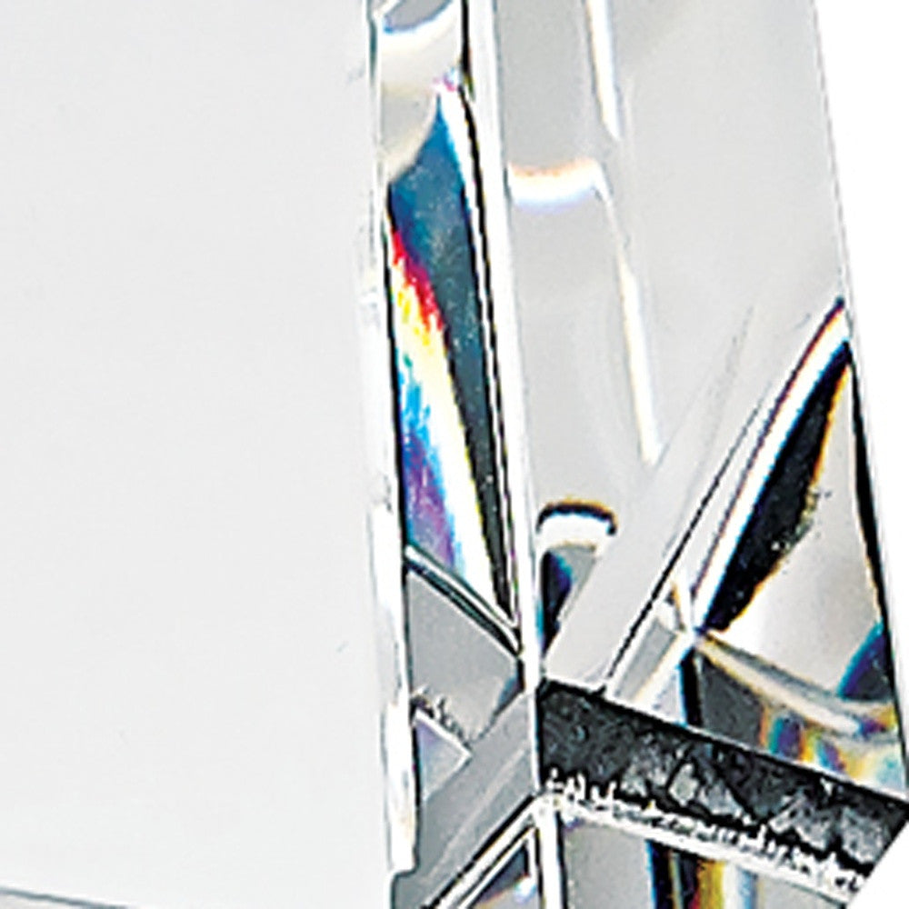 12-inch tall hand crafted crystal obelisk with clear finish, showcasing elegant design and high-quality craftsmanship.