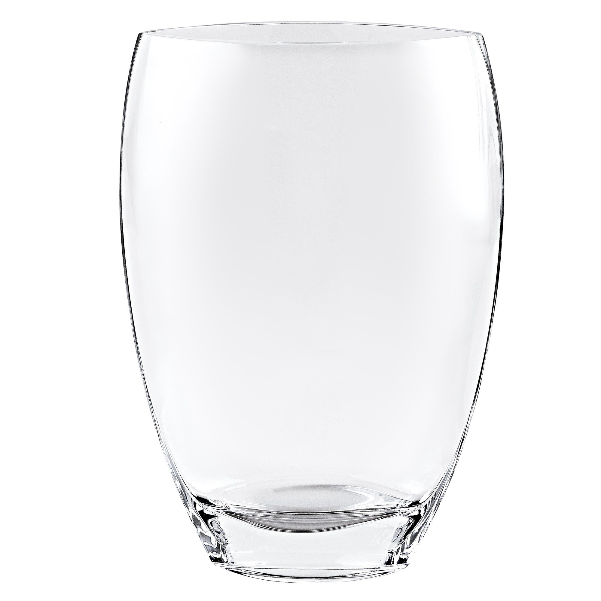 A 12-inch mouth blown crystal vase showcasing a clear, elegant design, perfect for floral arrangements and home decor.