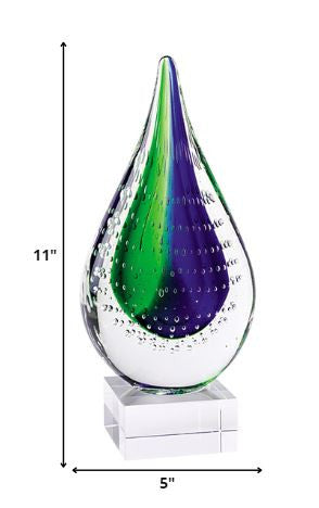 Elegant 12 Mouth Blown Teardrop Centerpiece on a sturdy crystal base, showcasing vibrant multi-color design.