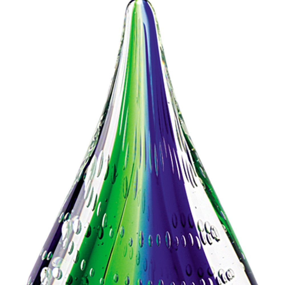 Elegant 12 Mouth Blown Teardrop Centerpiece on a sturdy crystal base, showcasing vibrant multi-color design.