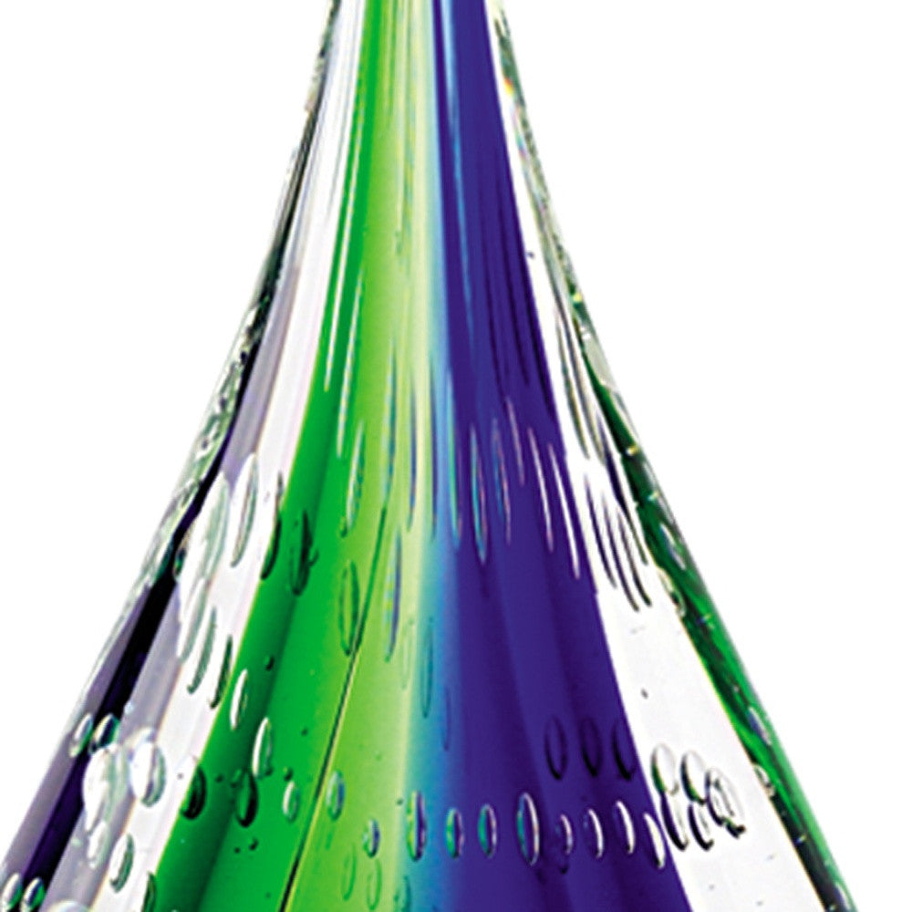 Elegant 12 Mouth Blown Teardrop Centerpiece on a sturdy crystal base, showcasing vibrant multi-color design.