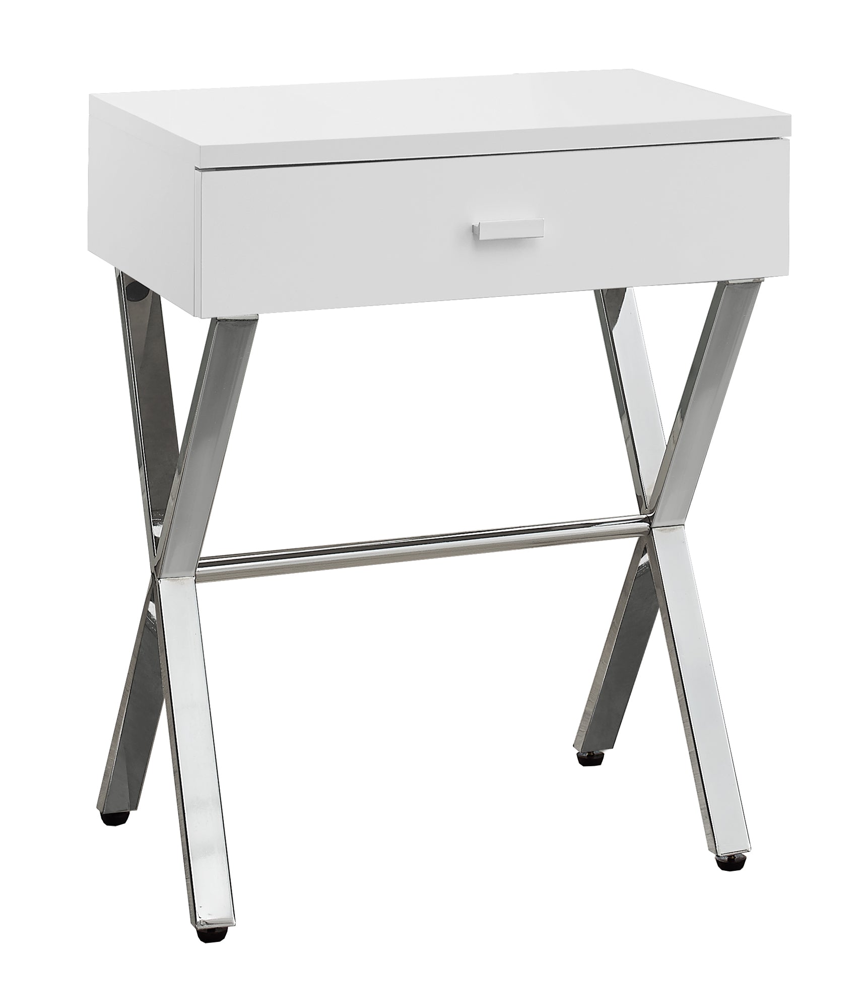 Elegant dark taupe finish accent table with chrome metal accents, perfect for living room decor.