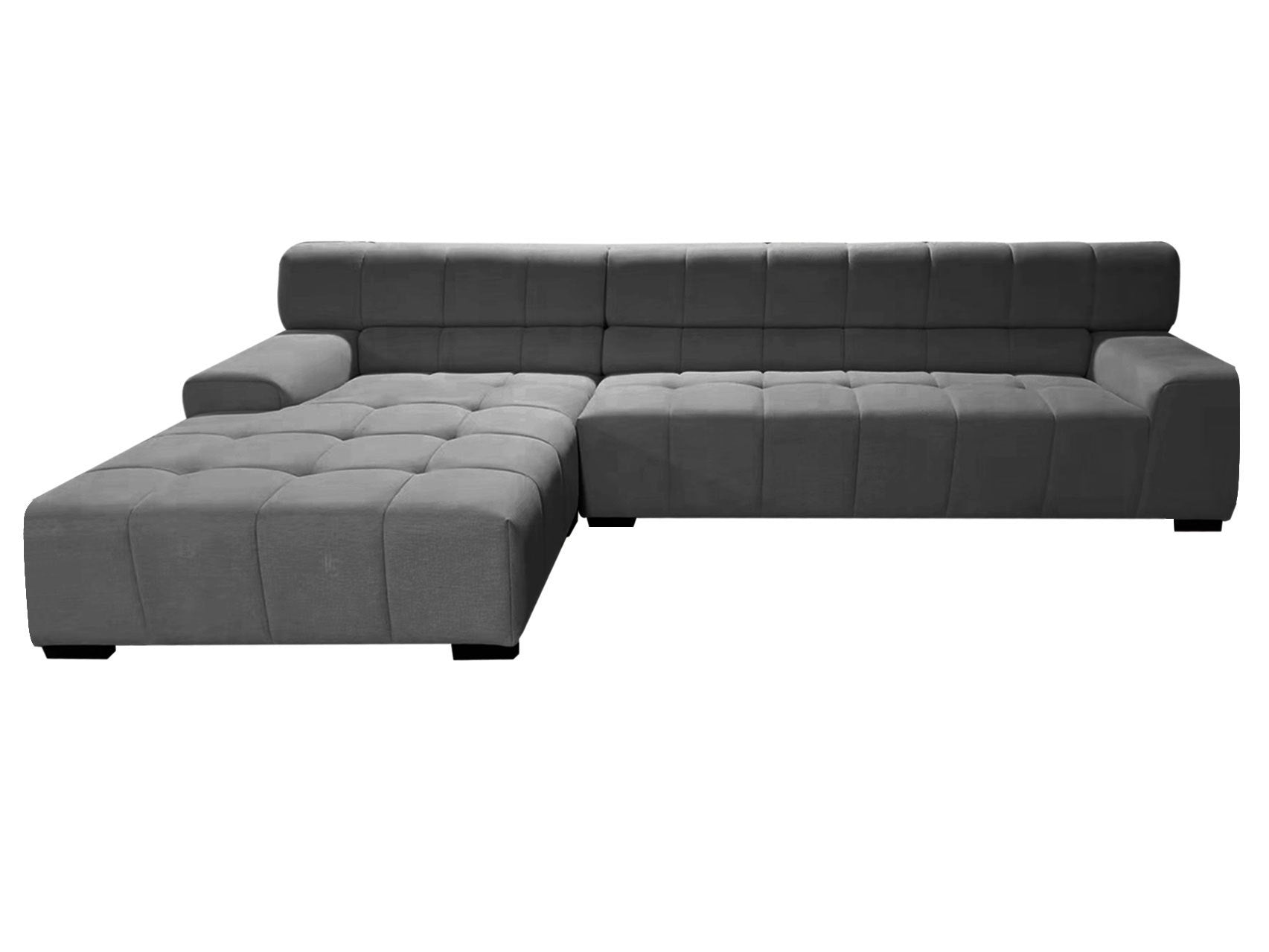 125.98 inch dark grey sectional sofa with modern design, featuring plush cushions and a stylish fabric upholstery, perfect for living rooms.