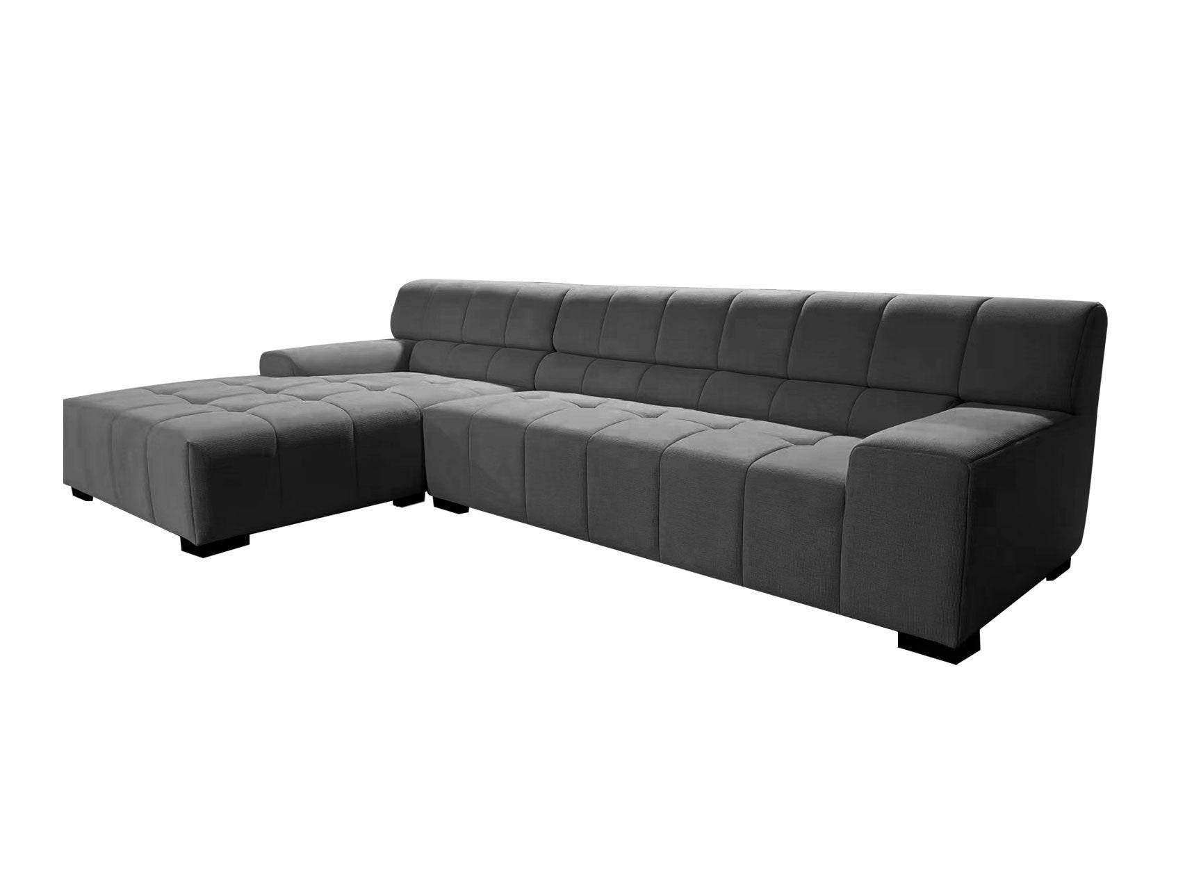 125.98 inch dark grey sectional sofa with modern design, featuring plush cushions and a stylish fabric upholstery, perfect for living rooms.