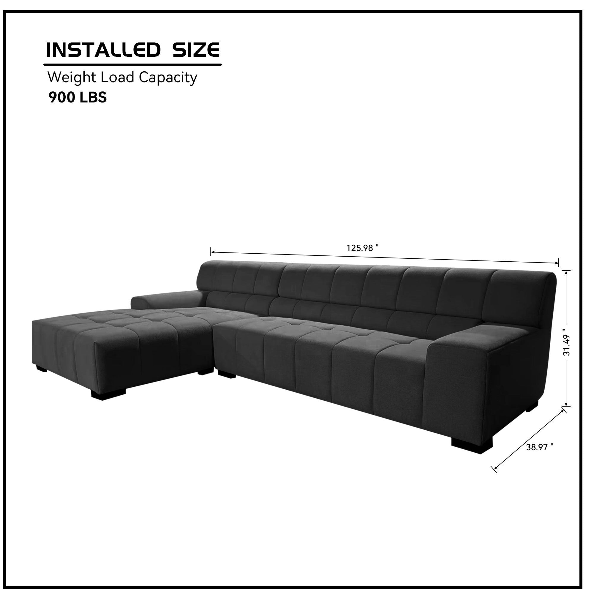 125.98 inch dark grey sectional sofa with modern design, featuring plush cushions and a stylish fabric upholstery, perfect for living rooms.