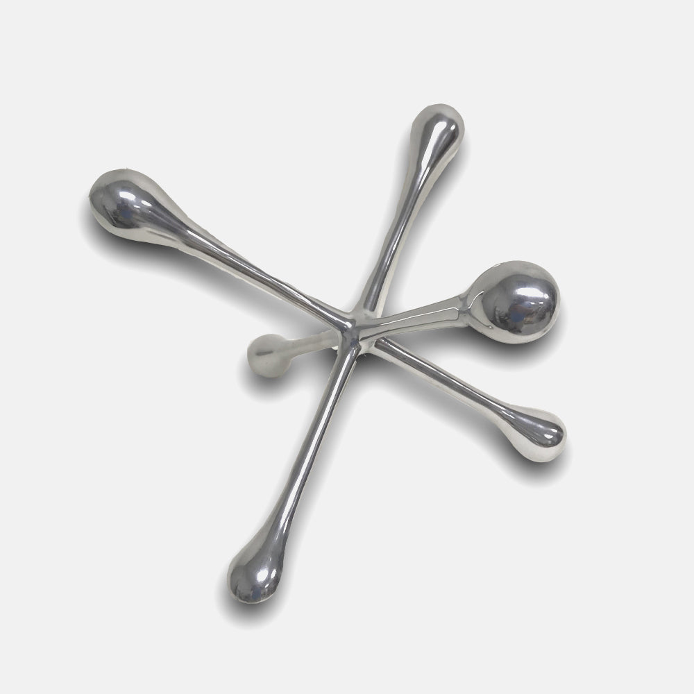 A shiny 12-inch silver finish extra large decorative jack, showcasing its modern design and playful aesthetic, perfect for home decor.