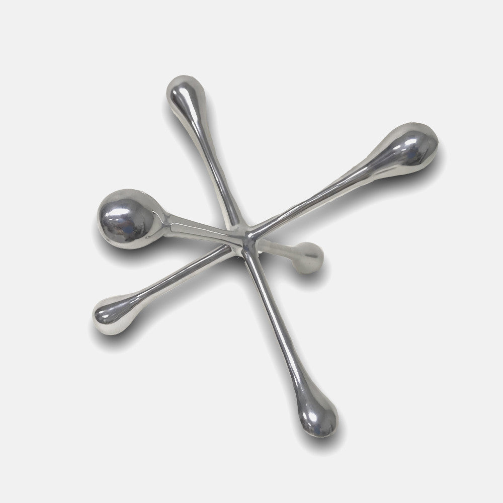 A shiny 12-inch silver finish extra large decorative jack, showcasing its modern design and playful aesthetic, perfect for home decor.