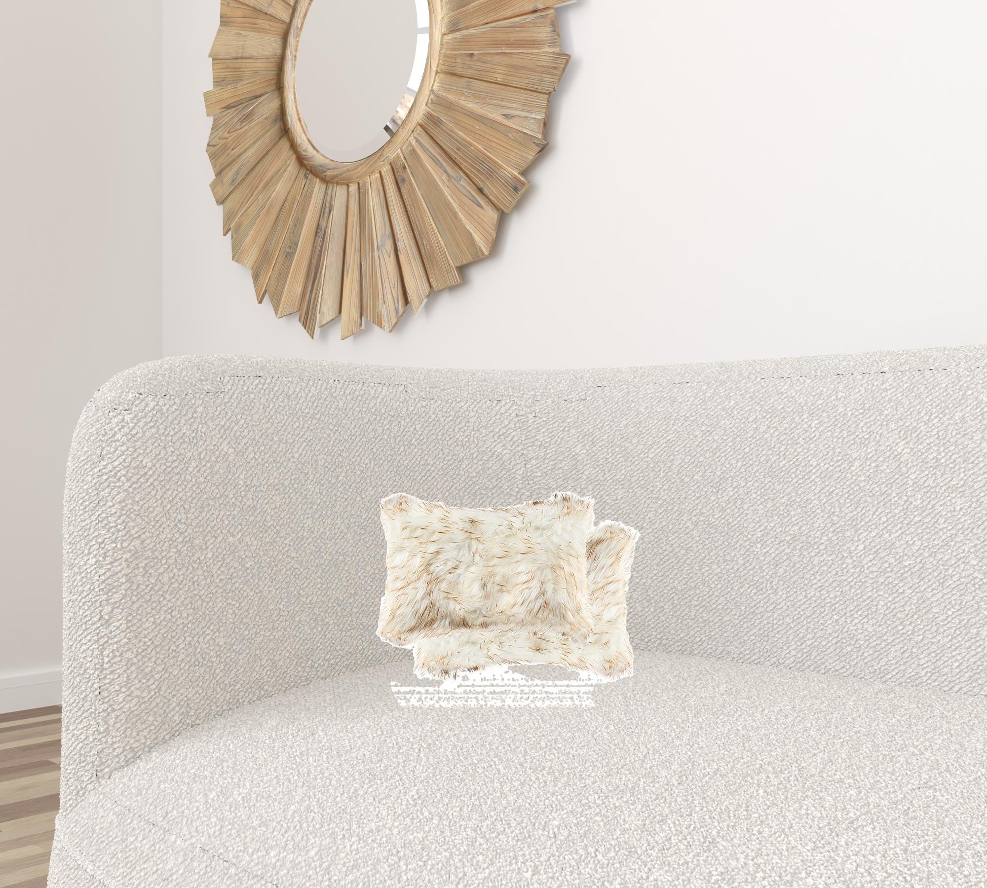 Two luxurious gradient tan faux fur pillows, measuring 12x20 inches, showcasing a plush texture and elegant design, perfect for home decor.