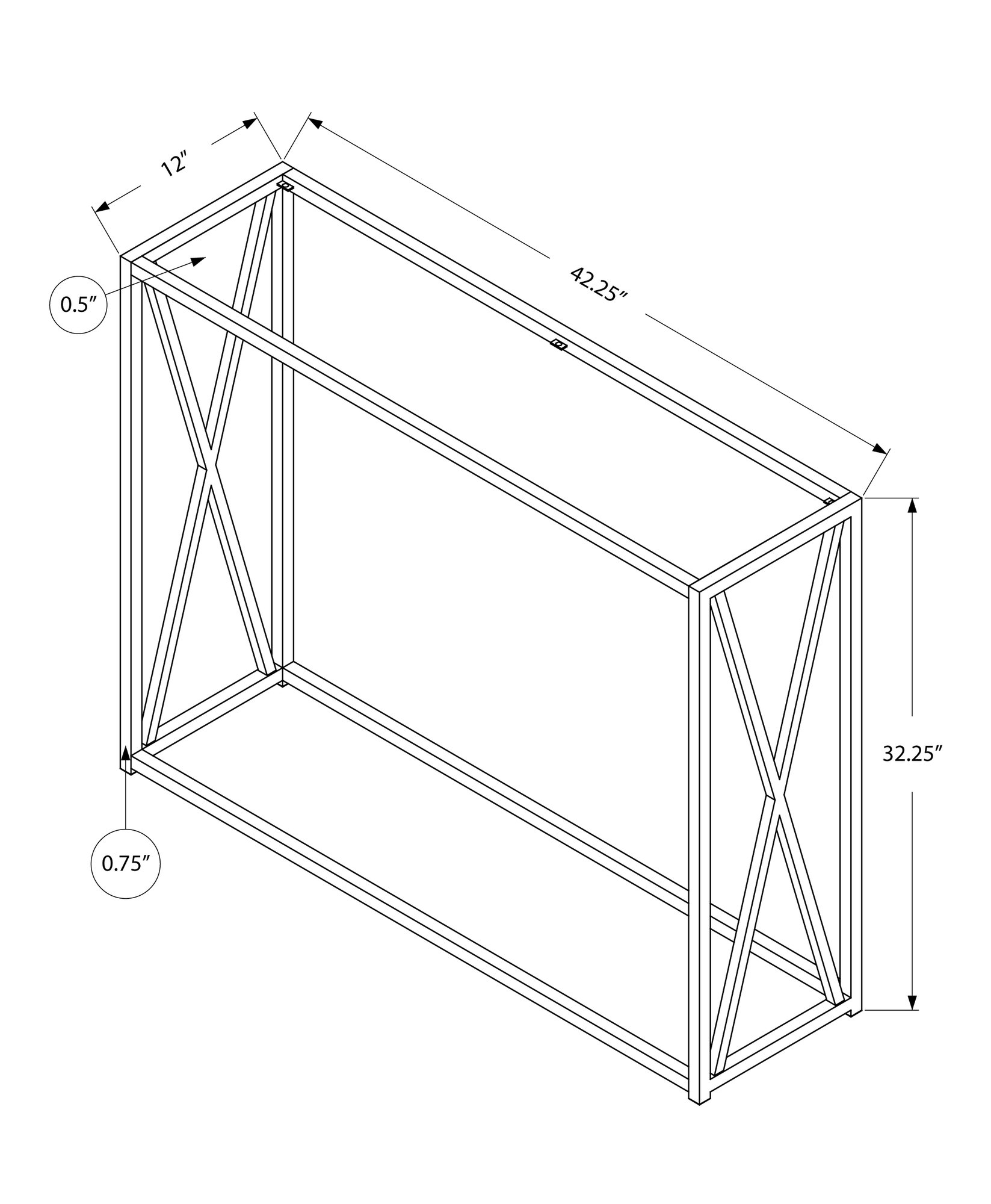 A sleek chrome clear metal tempered glass accent table, measuring 12x42.25x32.25 inches, showcasing a modern design perfect for any living space.