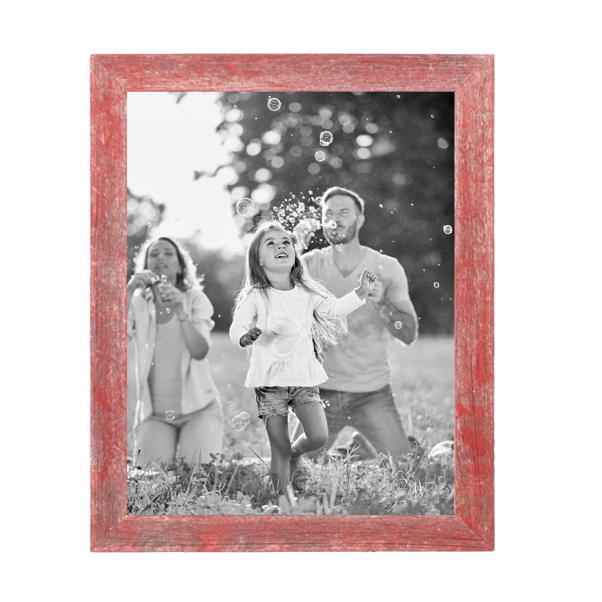 A handcrafted 12x18 rustic red picture frame made from reclaimed wood, showcasing a unique and charming design.