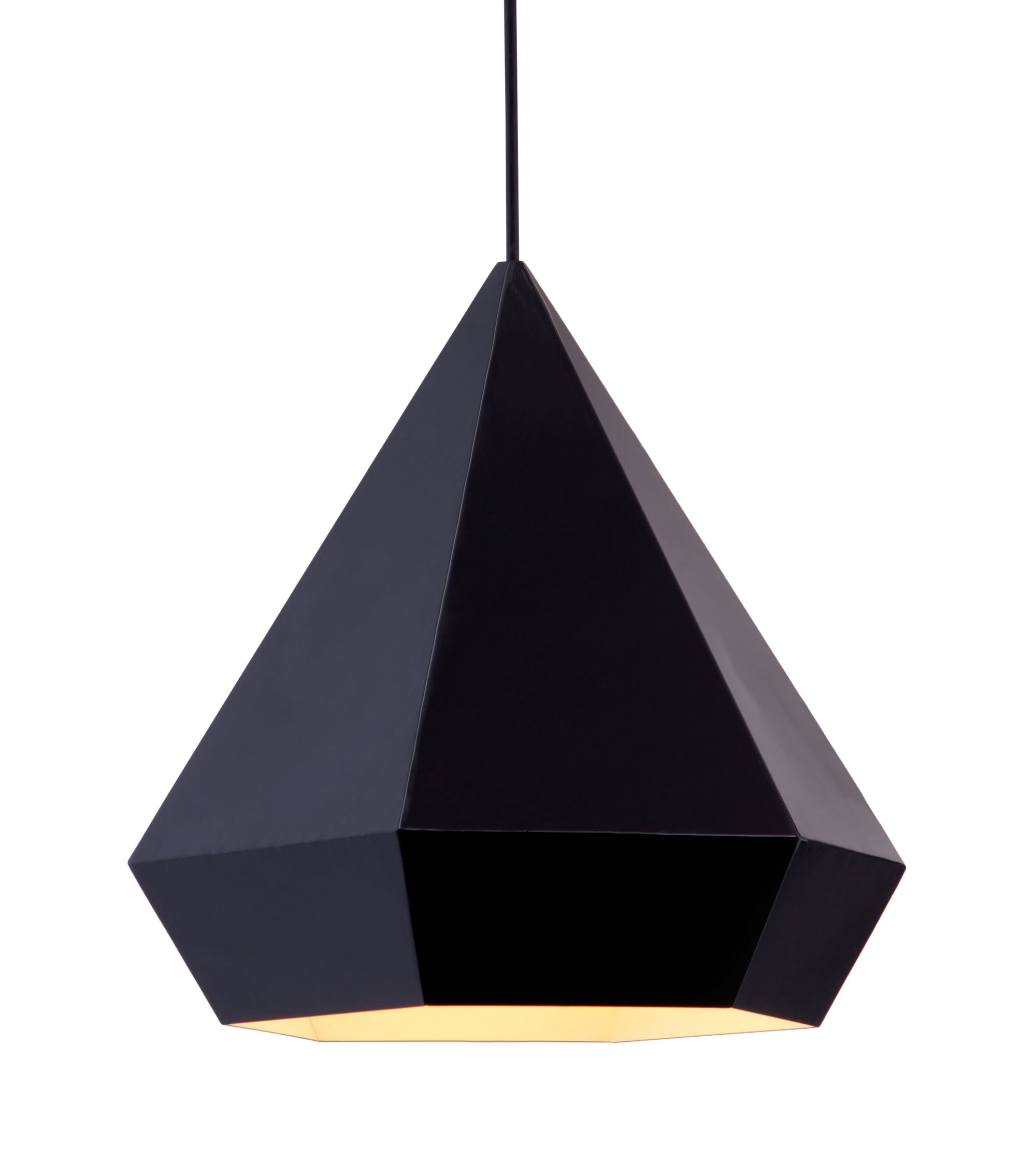 A stylish black painted metal ceiling lamp with geometric design, perfect for modern interiors.